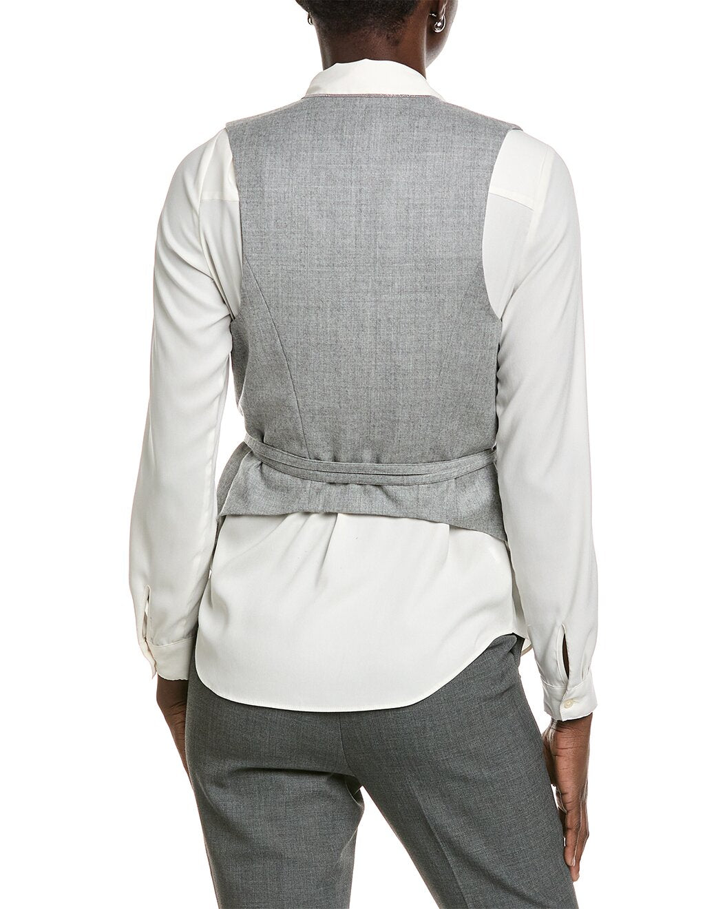 BRUNELLO CUCINELLI WOMEN'S LIGHT GREY WOOL VEST