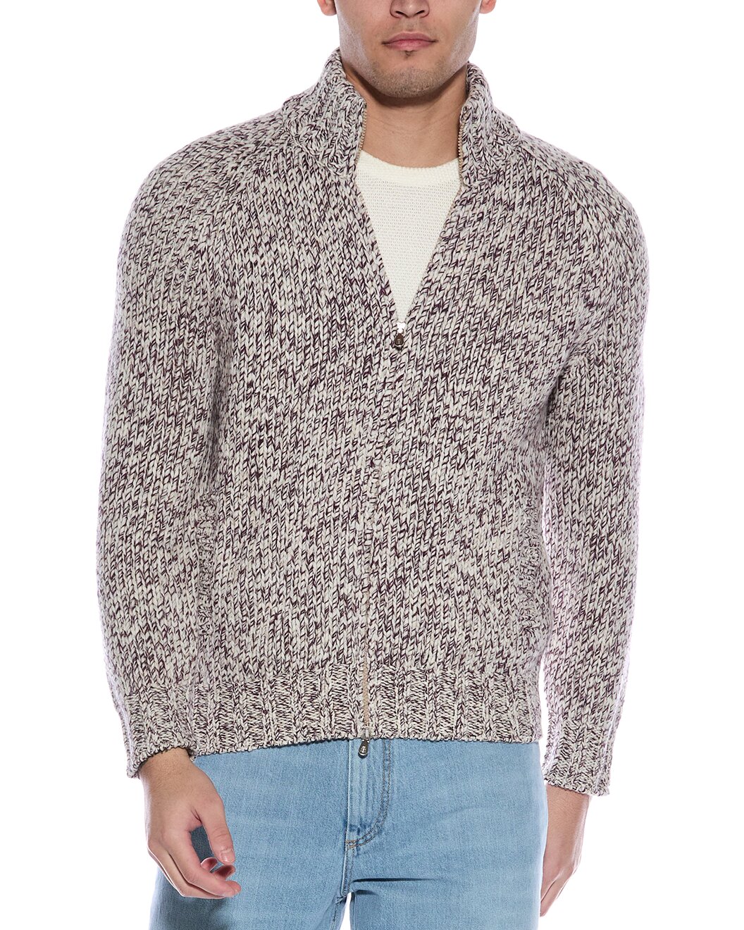 BRUNELLO CUCINELLI MEN'S CASHMERE BLEND ZIP UP CARDIGAN STYLE HEAVY KIT SWEATER