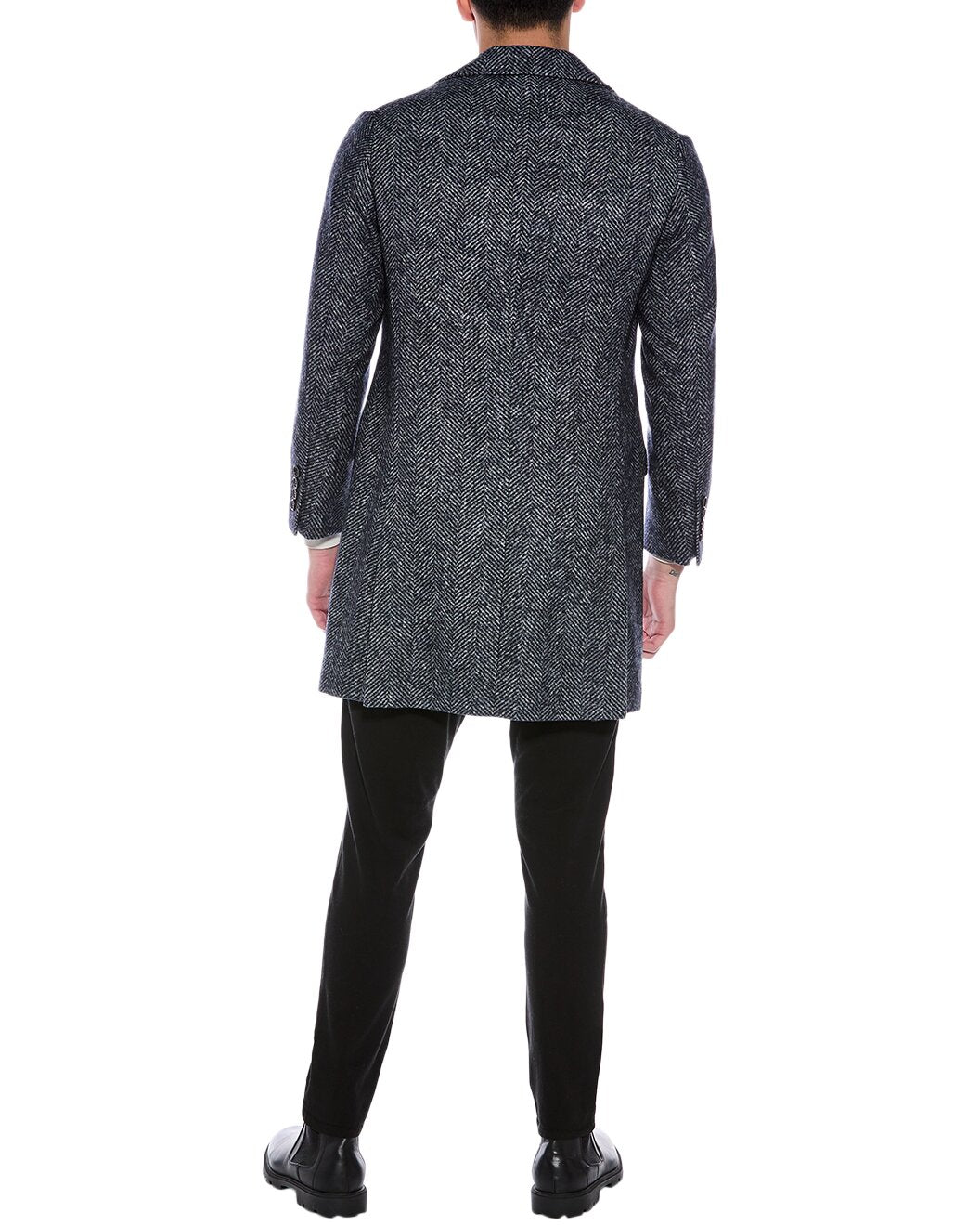 BRUNELLO CUCINELLI MEN'S WOOL BLEND NAVY HERIGBONE LONG COAT NEW