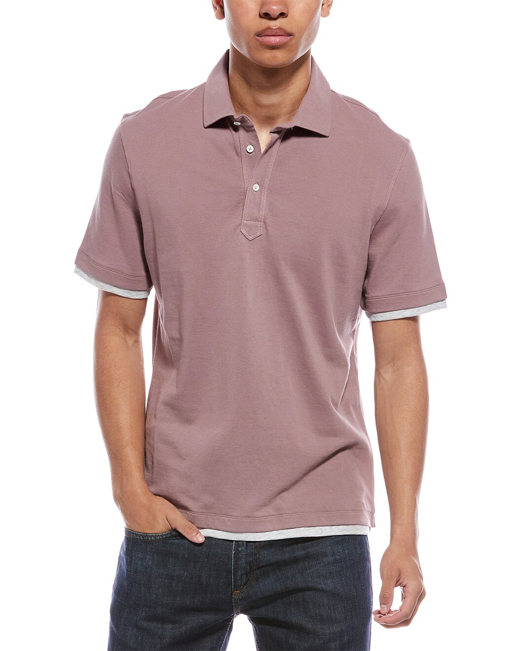 BRUNELLO CUCINELLI MEN'S MALLOW POLO SHIRT WITH CONTRAST TRIM