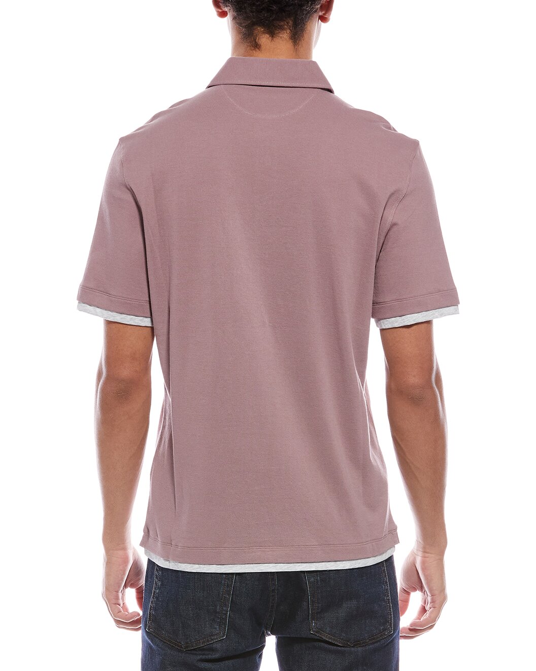 BRUNELLO CUCINELLI MEN'S MALLOW POLO SHIRT WITH CONTRAST TRIM