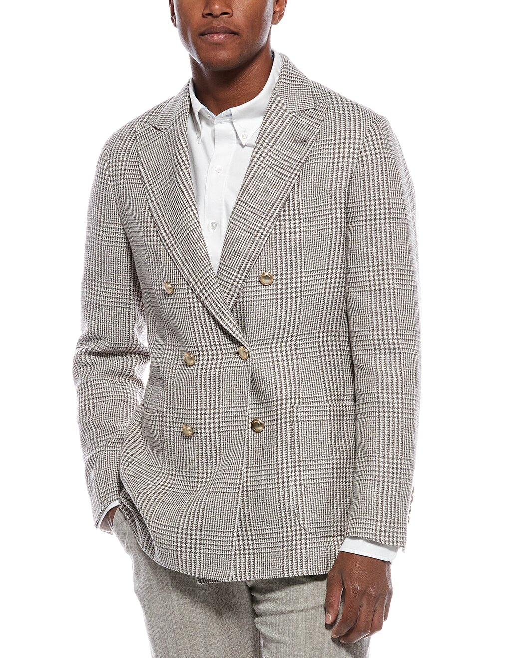 BRUNELLO CUCINELLI MEN'S CIGAR GREY DECONSTRUCTED LINEN BLAZER