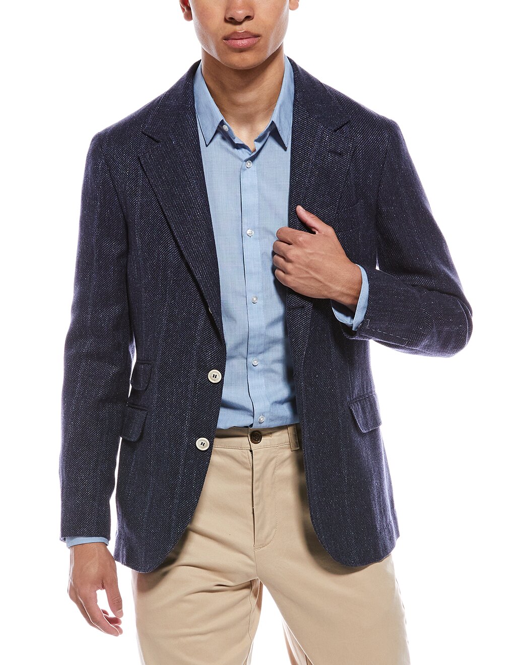 BRUNELLO CUCINELLI MEN'S NAVY LINEN SILK WOOL BLAZER