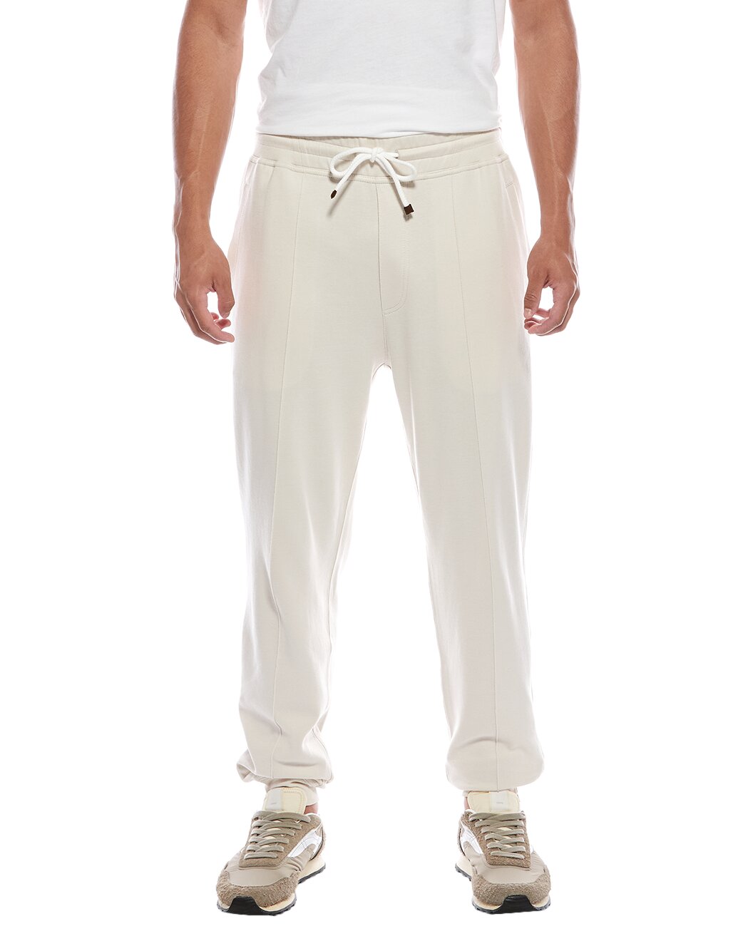 BRUNELLO CUCINELLI MEN'S CREAM TAILORED ATHLETIC TROUSERS