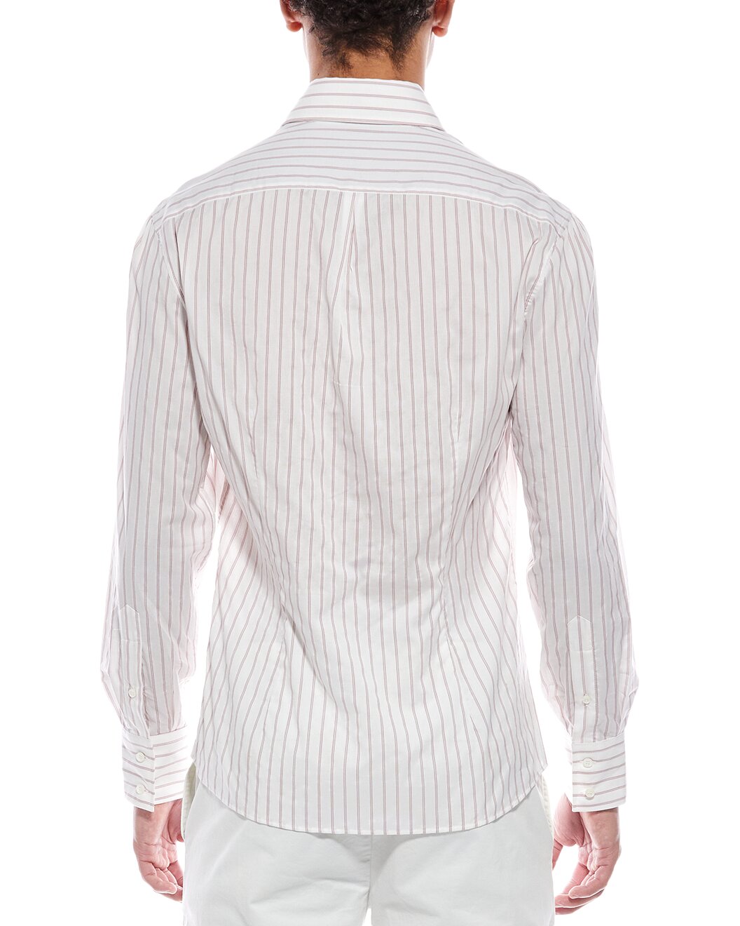 BRUNELLO CUCINELLI MEN'S WHITE STRIPED COTTON SHIRT