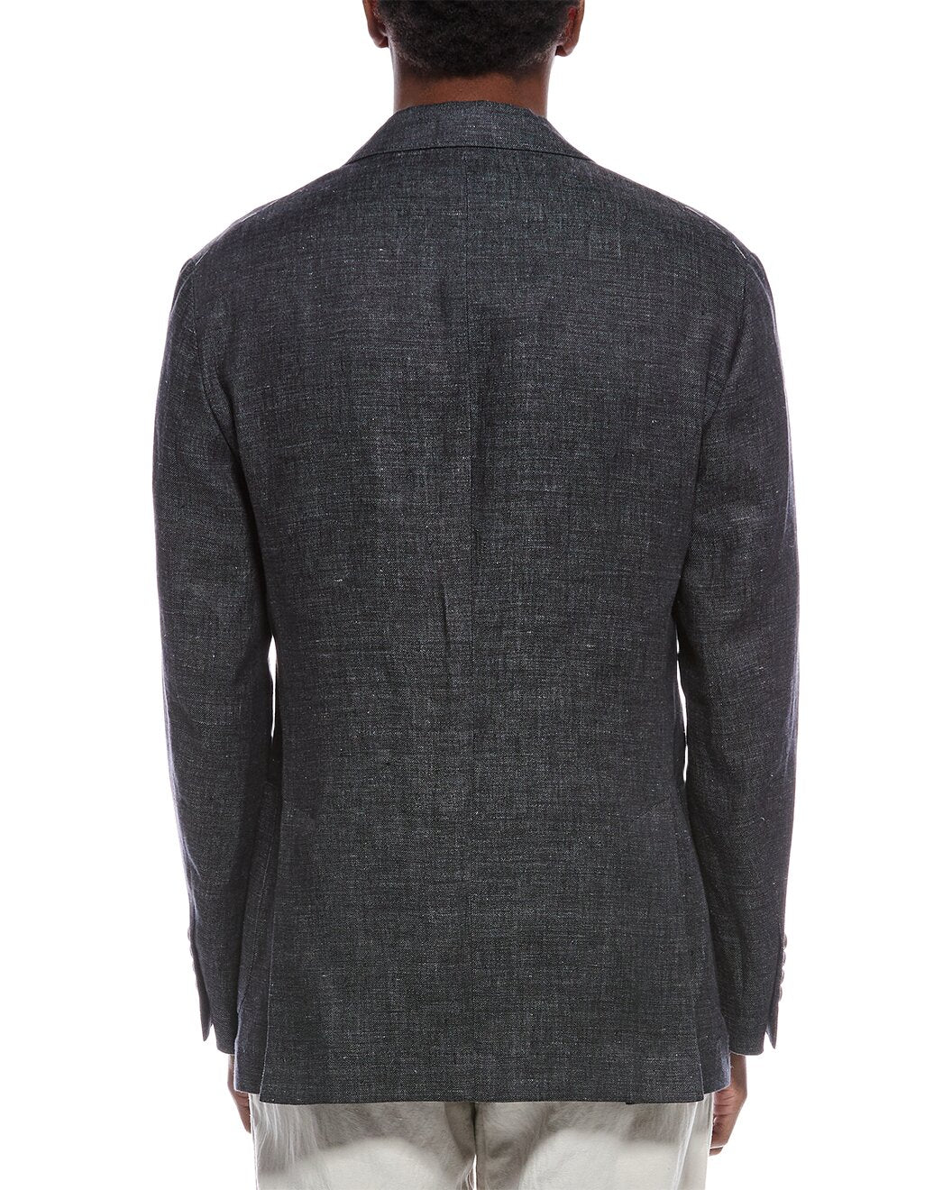 BRUNELLO CUCINELLI MEN'S DARK GREY LINEN DOUBLE BREASTED BLAZER