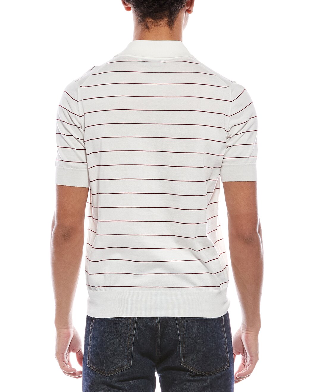 BRUNELLO CUCINELLI MEN'S WHITE STRIPED COTTON SWEATER