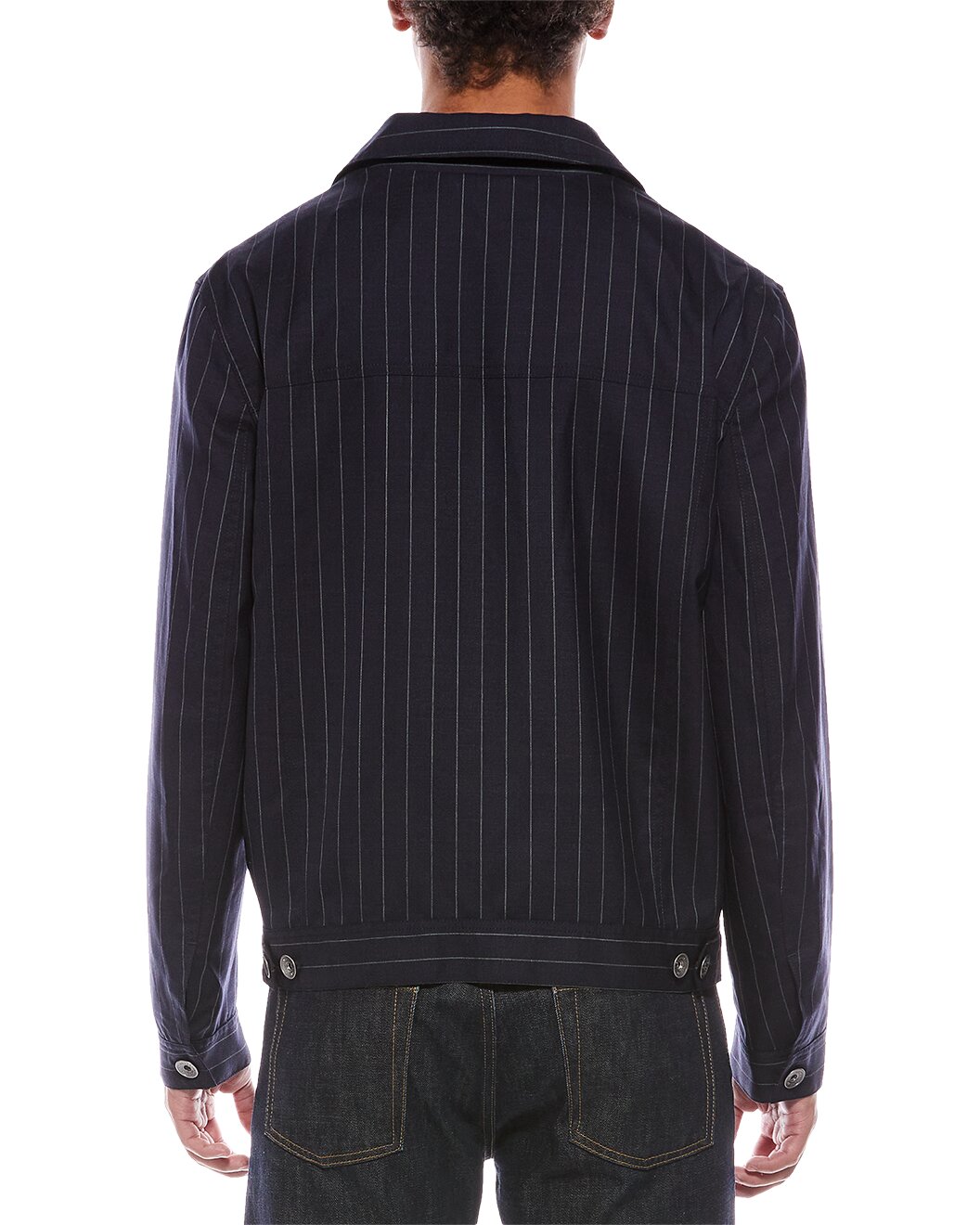 BRUNELLO CUCINELLI MEN'S NAVY WOOL PINSTRIPE JACKET