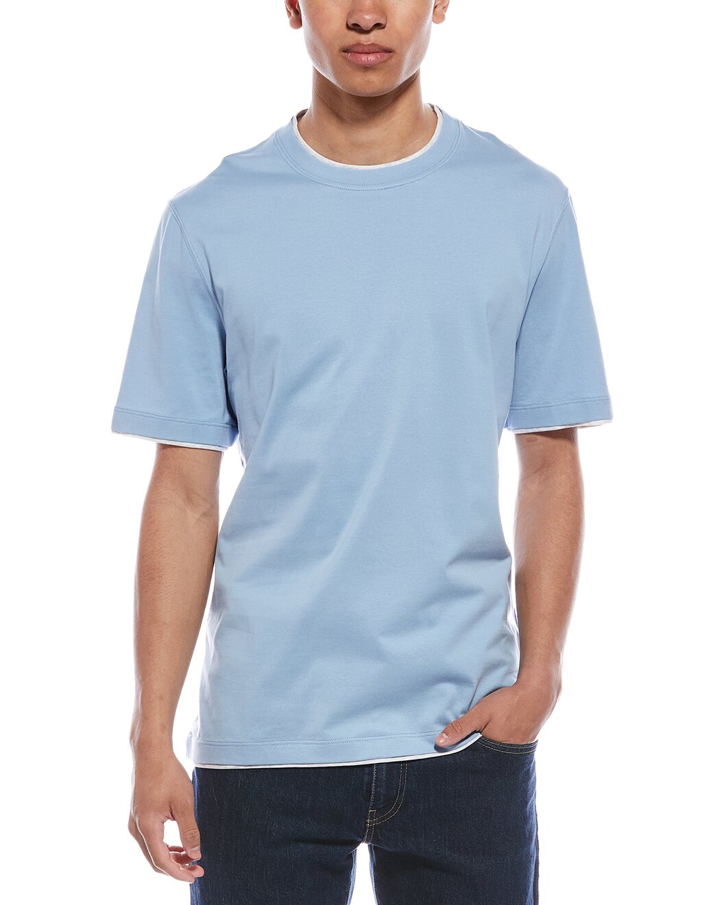 BRUNELLO CUCINELLI MEN'S LIGHT BLUE COTTON T SHIRT