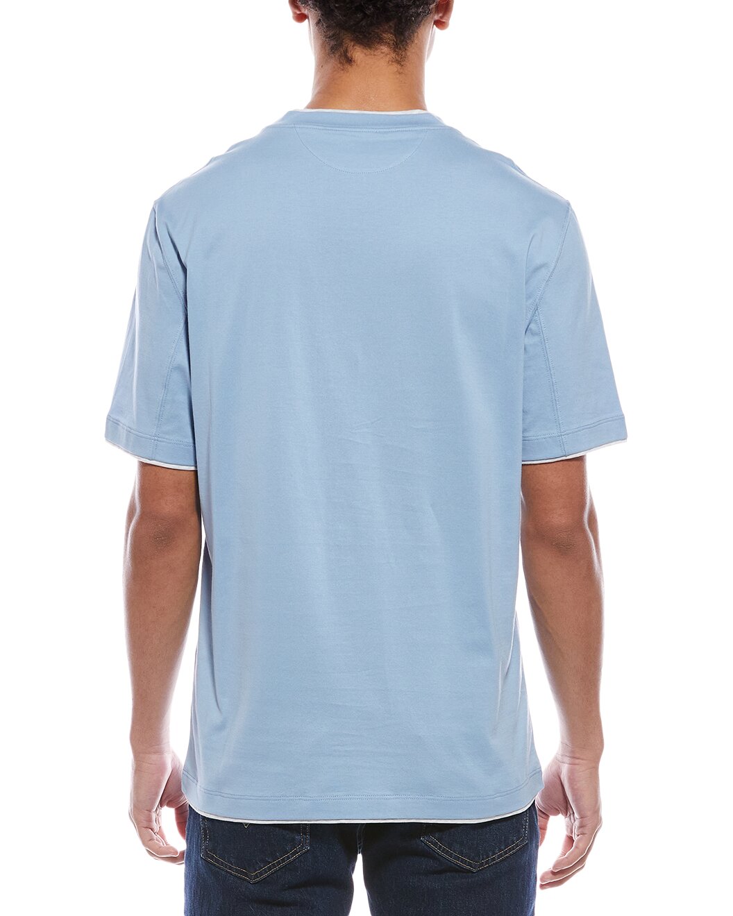 BRUNELLO CUCINELLI MEN'S LIGHT BLUE COTTON T SHIRT