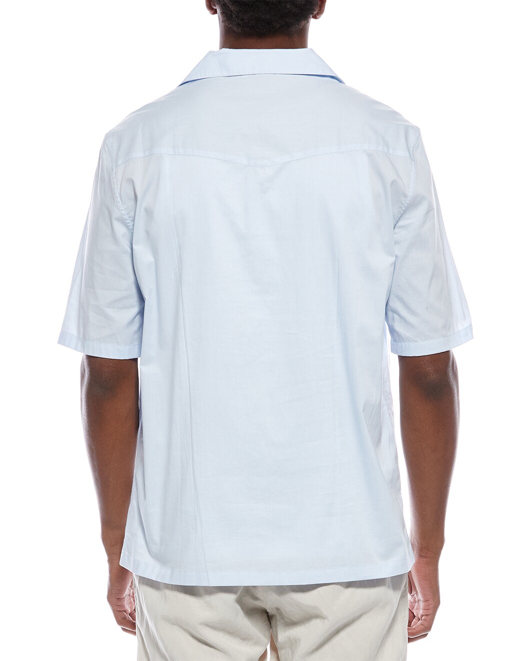 BRUNELLO CUCINELLI MEN'S SKY BLUE COTTON CAMP COLLAR SHIRT