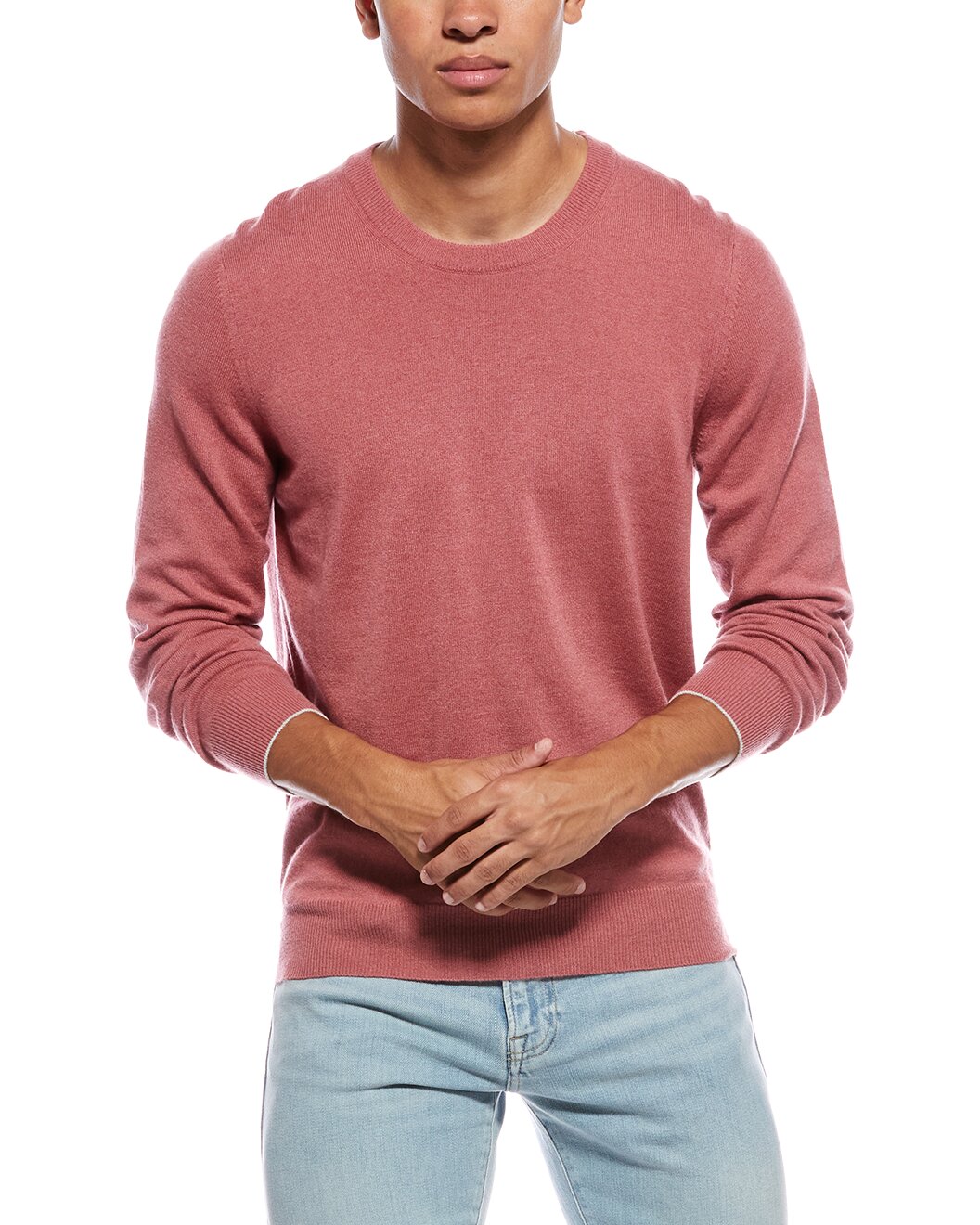 BRUNELLO CUCINELLI MEN'S RASPBERRY CASHMERE CREWNECK SWEATER
