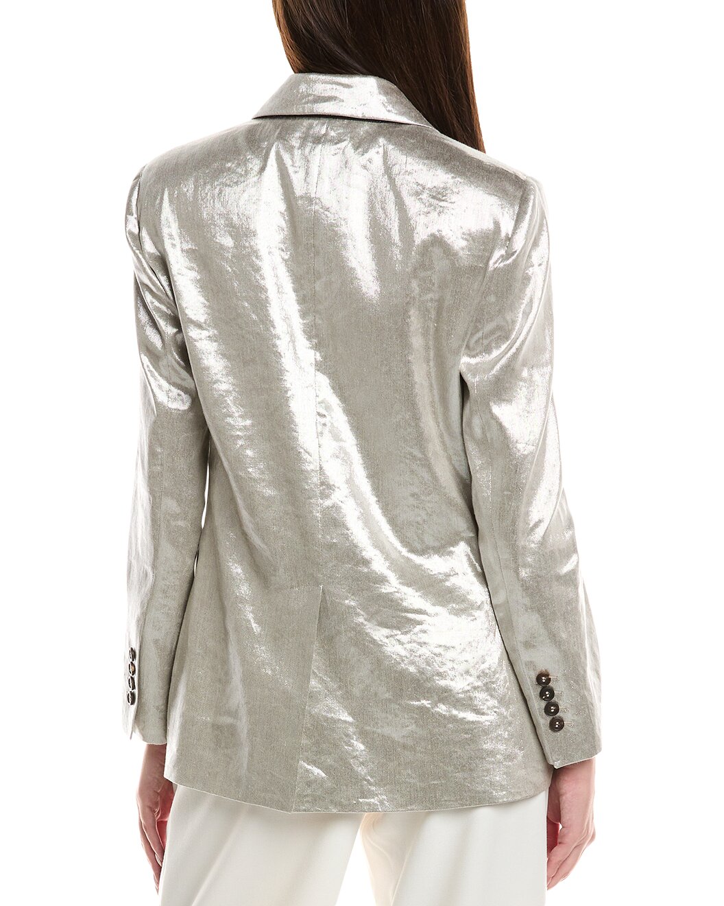 BRUNELLO CUCINELLI WOMEN'S LIGHT SILVER LINEN BLAZER