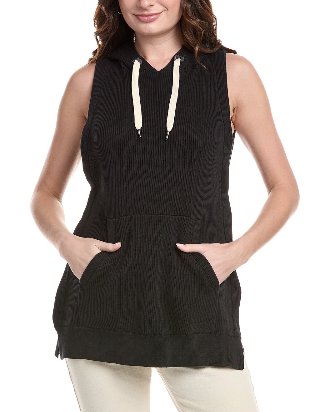 BRUNELLO CUCINELLI WOMEN'S BLACK SLEEVELESS HOODED KNIT TUNIC