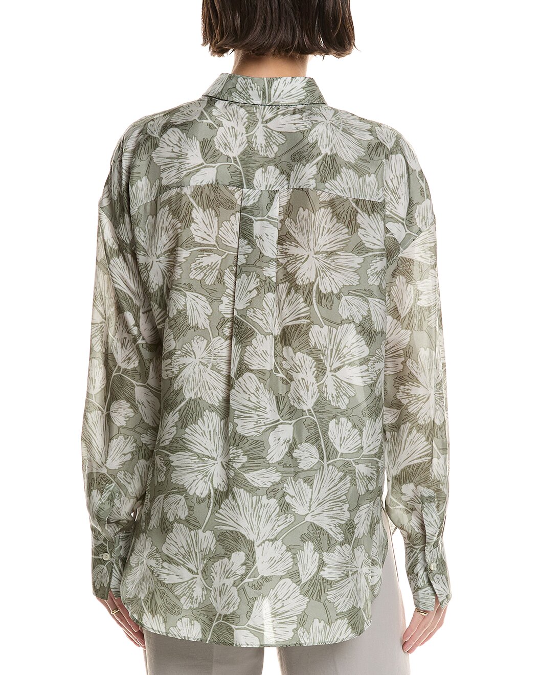 BRUNELLO CUCINELLI WOMEN'S GREEN SILK FLORAL BLOUSE