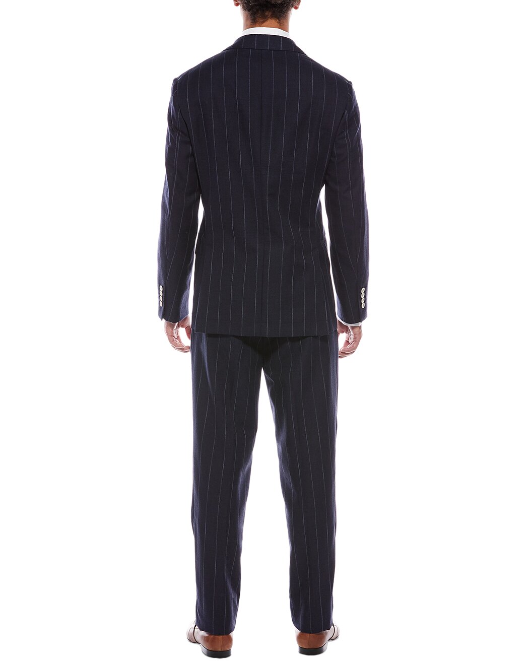 BRUNELLO CUCINELLI MEN'S BLUE WOOL PINSTRIPE SUIT