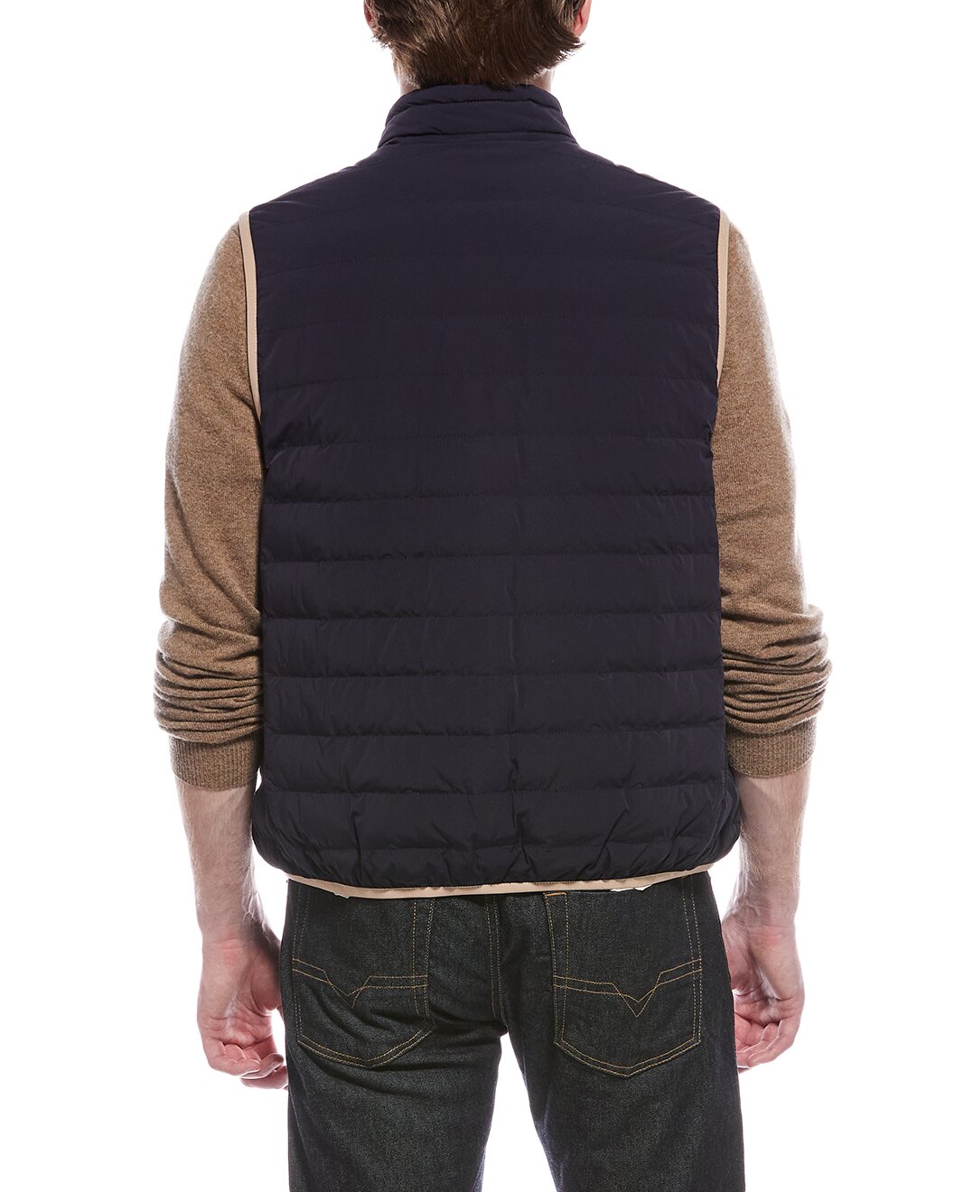 BRUNELLO CUCINELLI MEN'S NAVY SLEEVELESS DOWN JACKET