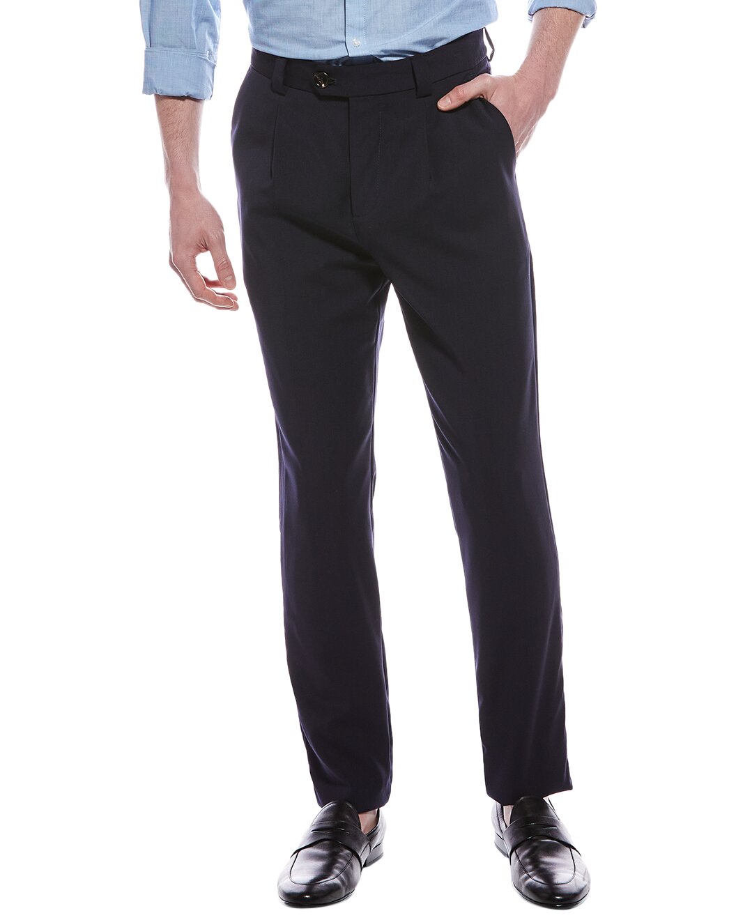 BRUNELLO CUCINELLI MEN'S NAVY VIRGIN WOOL TAILORED TROUSERS