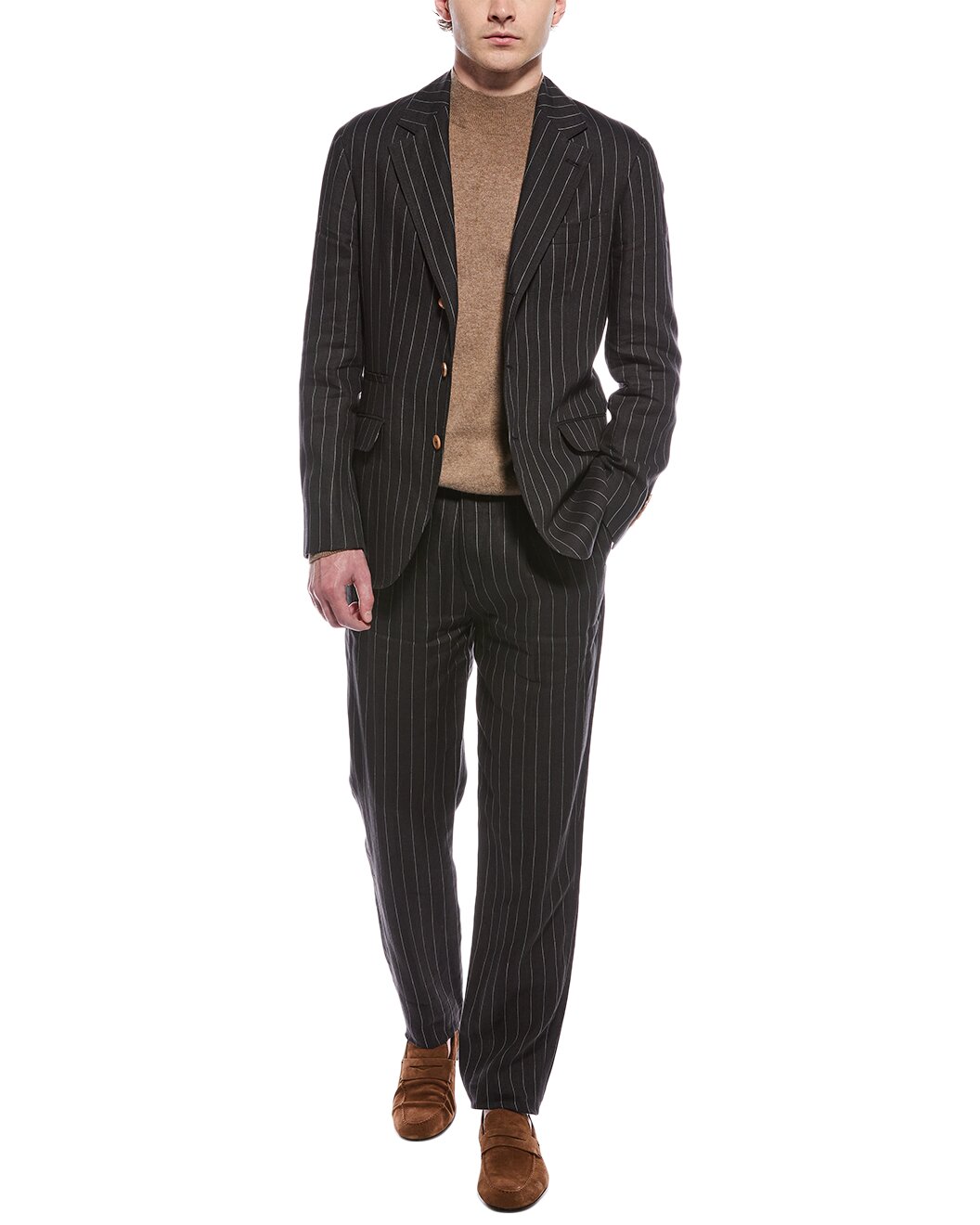BRUNELLO CUCINELLI MEN'S 100% LINEN 3 BUTTON CASUAL STRIPED SUIT NEW