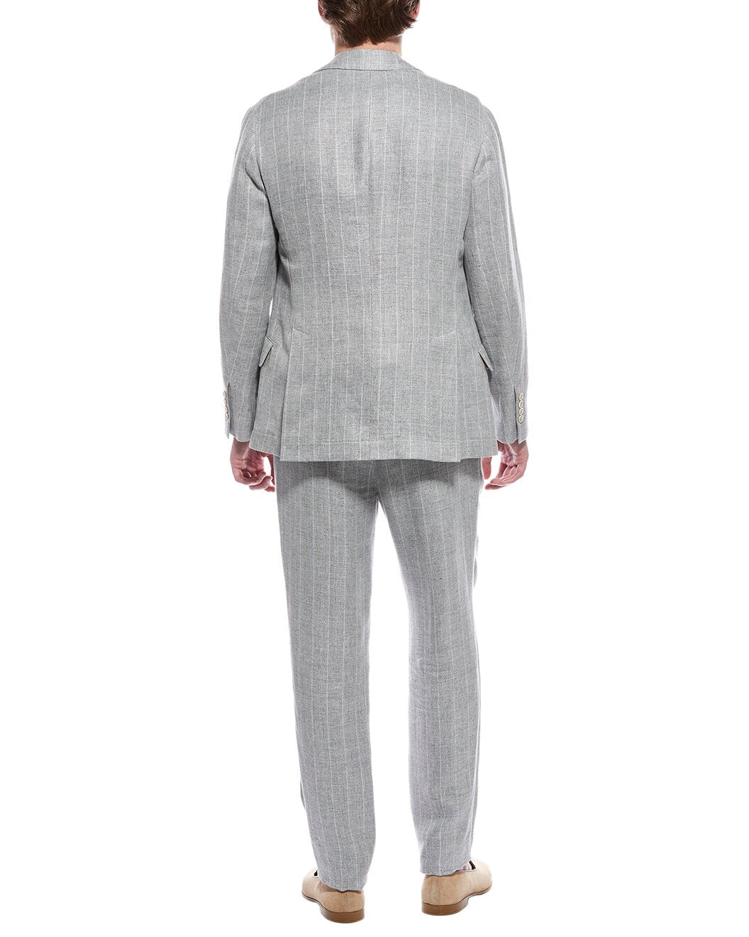 BRUNELLO CUCINELLI MEN'S LIGHT GRAY LINEN WOOL SUIT
