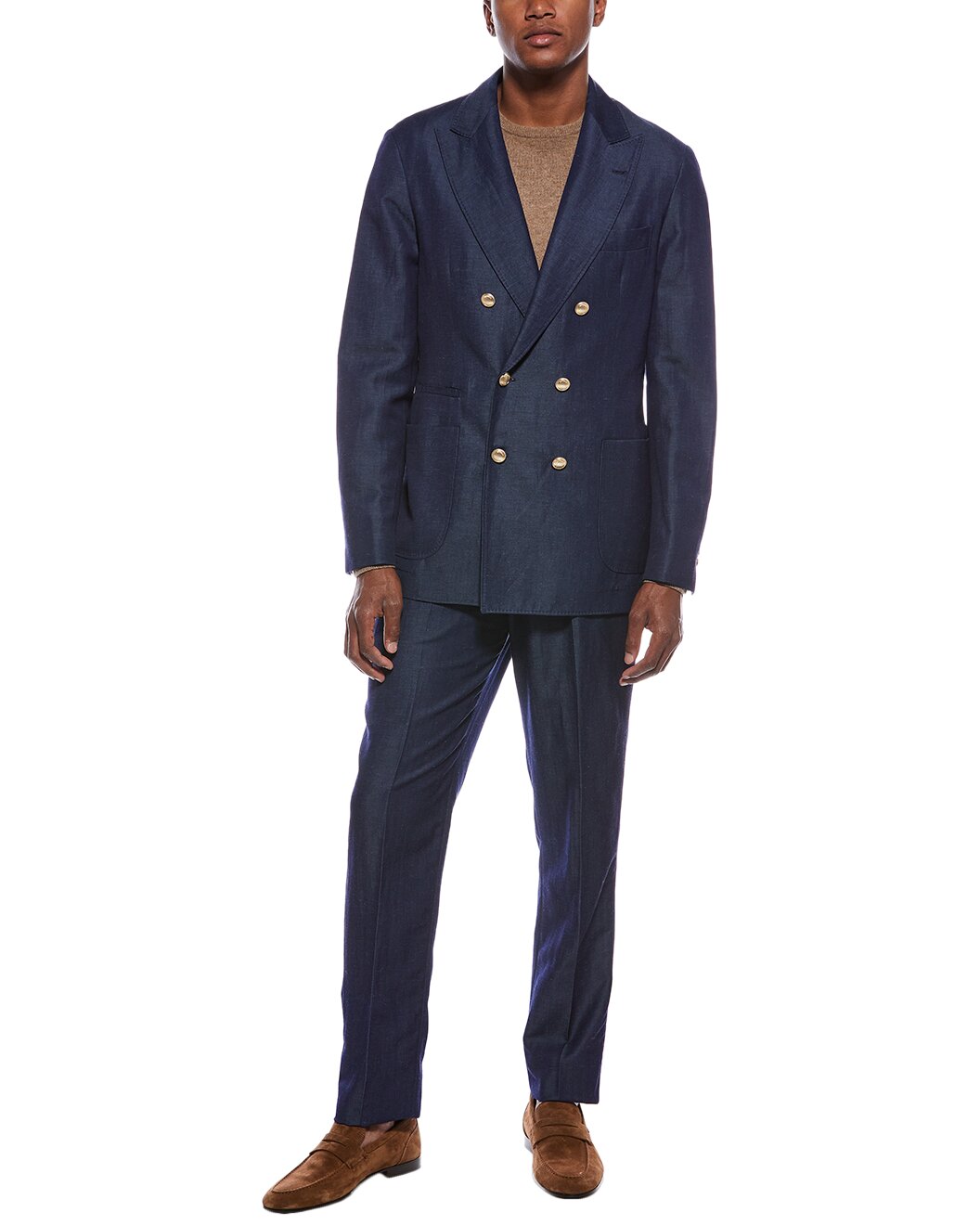 BRUNELLO CUCINELLI MEN'S NAVY WOOL LINEN BLAZER
