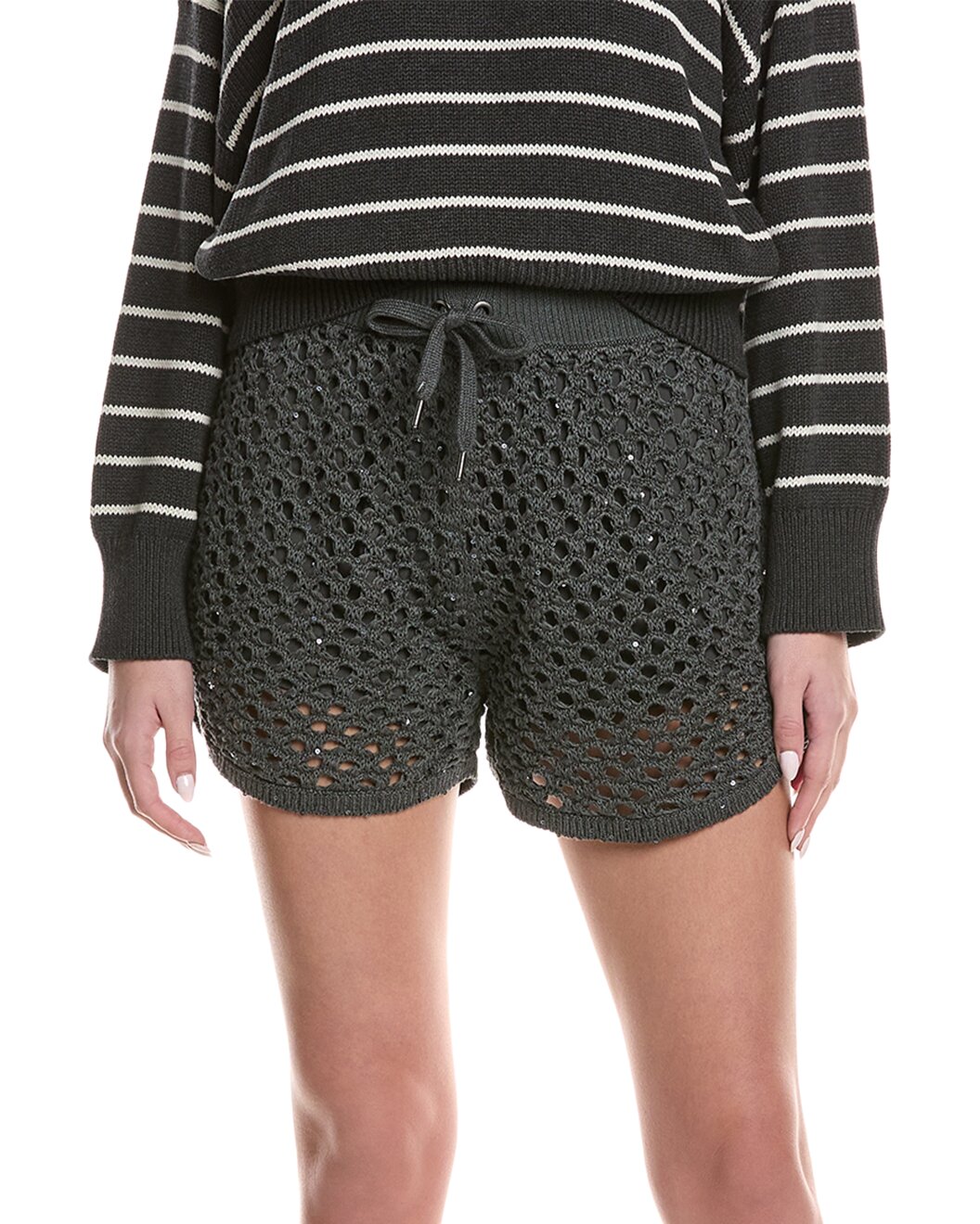 BRUNELLO CUCINELLI WOMEN'S CHARCOAL CROCHET KNIT SHORTS