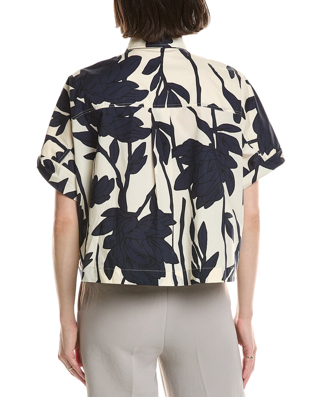 BRUNELLO CUCINELLI WOMEN'S PANAMA BLUE FLORAL SHORT-SLEEVE SHIRT