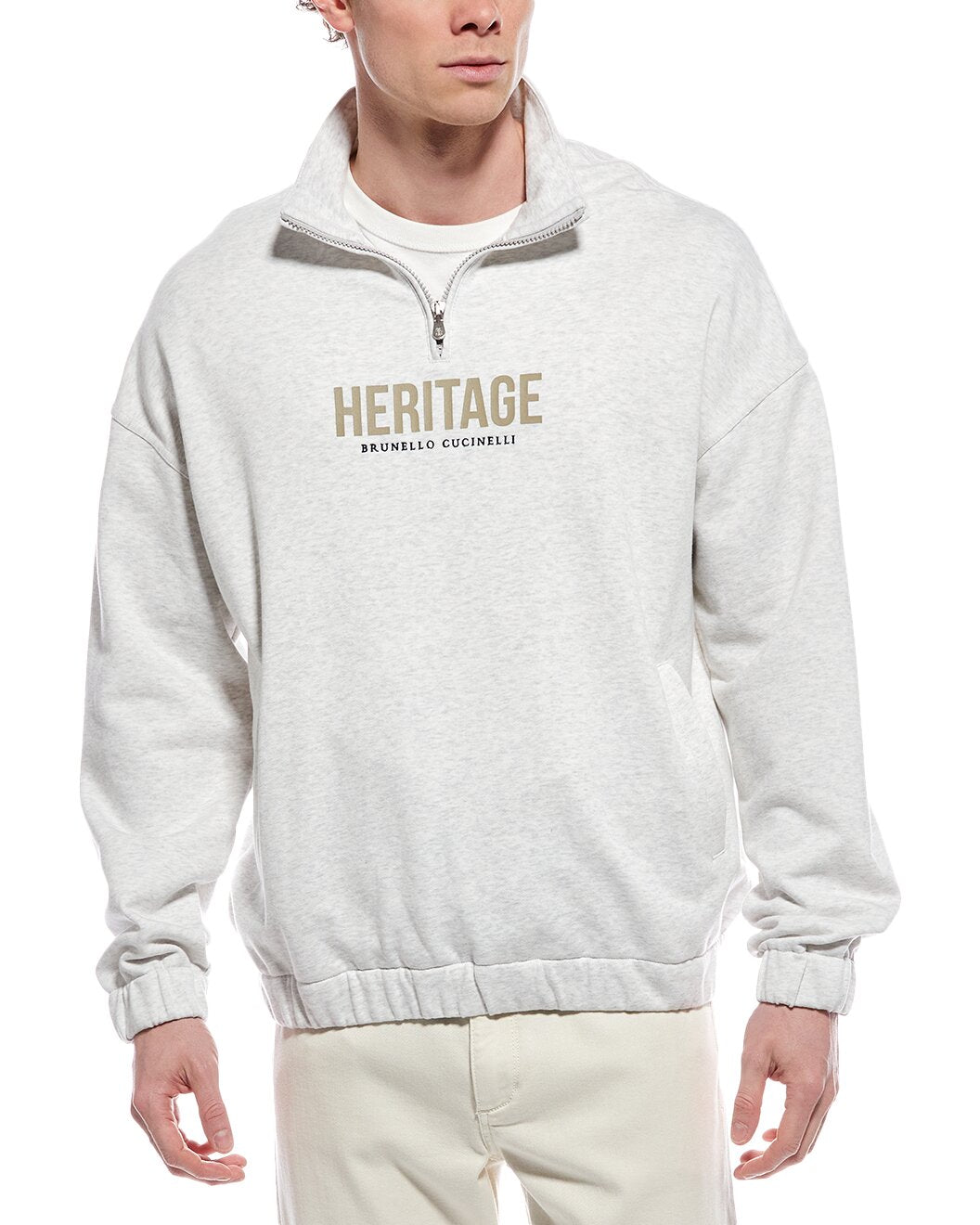 BRUNELLO CUCINELLI MEN'S ATHLETIC STYLE 1/4 ZIP CASUAL LOGO SWEATSHIRT/PULLOVER