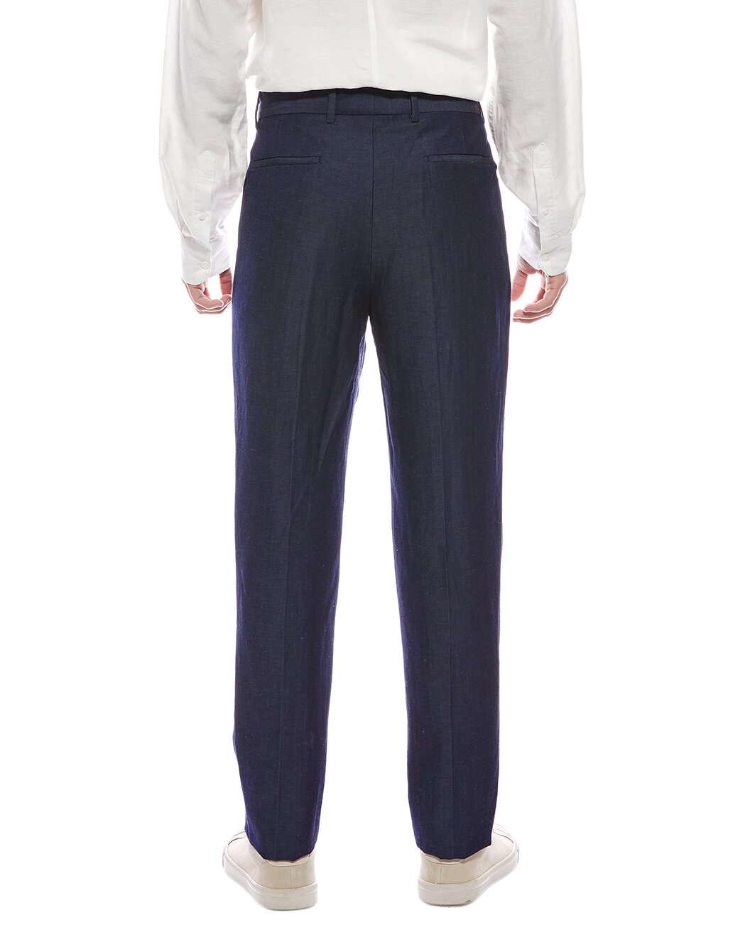 BRUNELLO CUCINELLI MEN'S NAVY WOOL LINEN TAILORED TROUSERS
