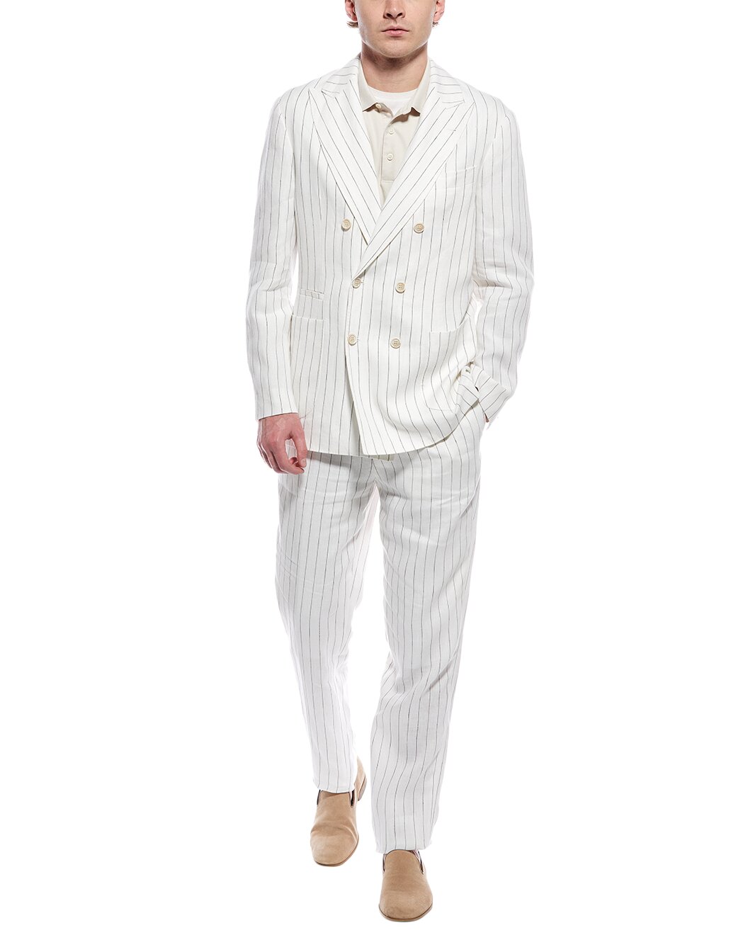 BRUNELLO CUCINELLI MEN'S 100% LINEN 3 BUTTON CASUAL STRIPED SUIT NEW