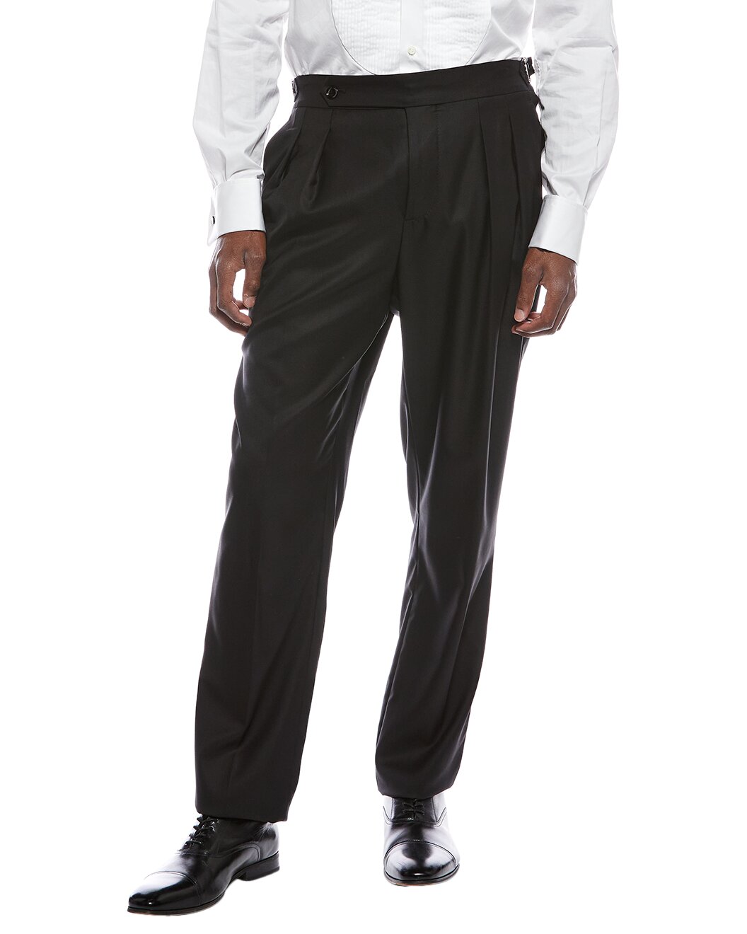 BRUNELLO CUCINELLI MEN'S BLACK WOOL SILK PLEATED TROUSERS