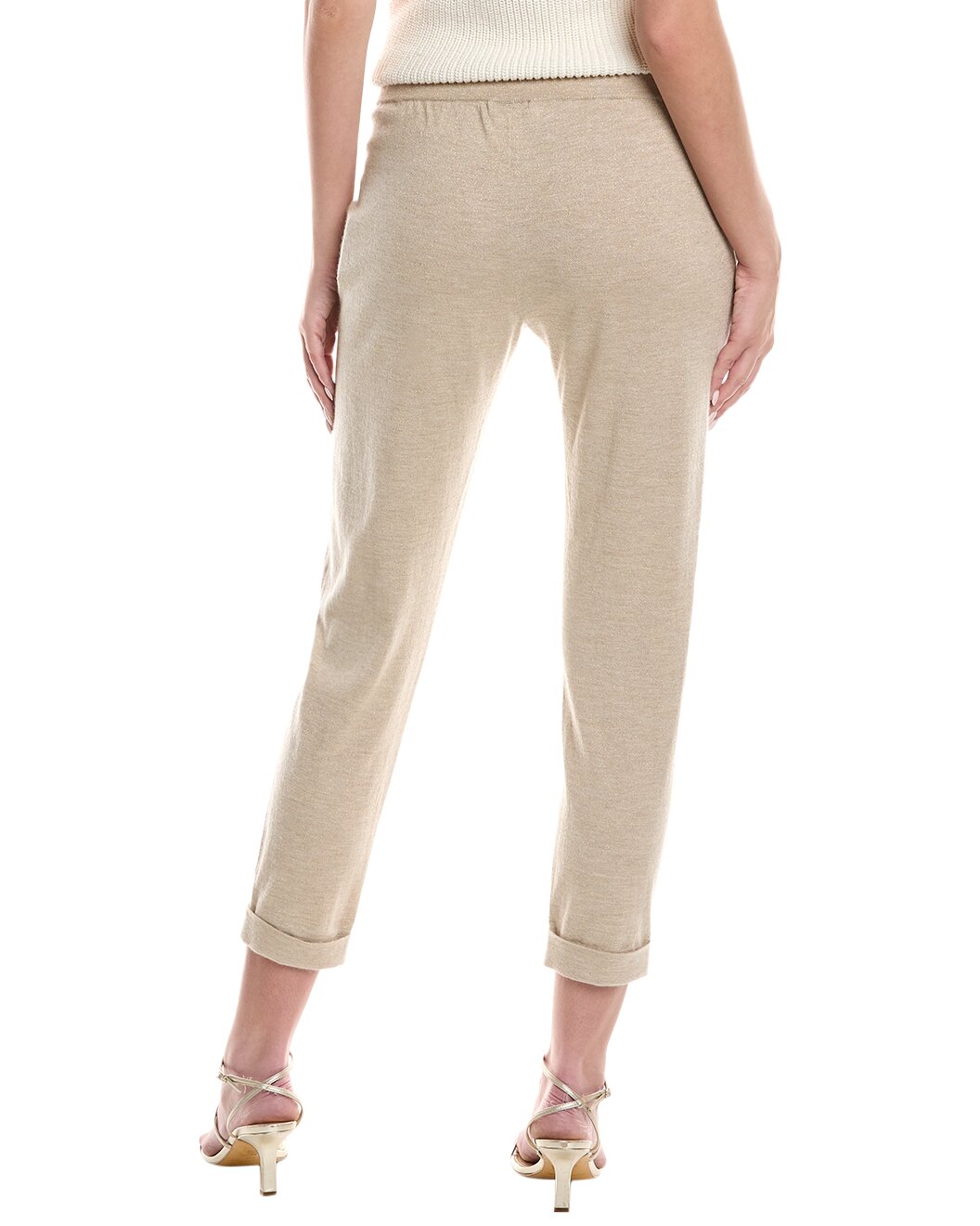 BRUNELLO CUCINELLI WOMEN'S BEIGE CROPPED COTTON TROUSERS