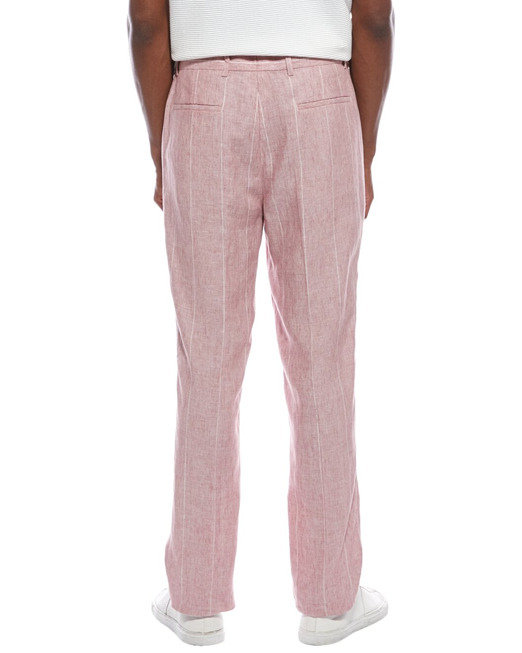 BRUNELLO CUCINELLI MEN'S ROSE LINEN STRIPED TROUSERS