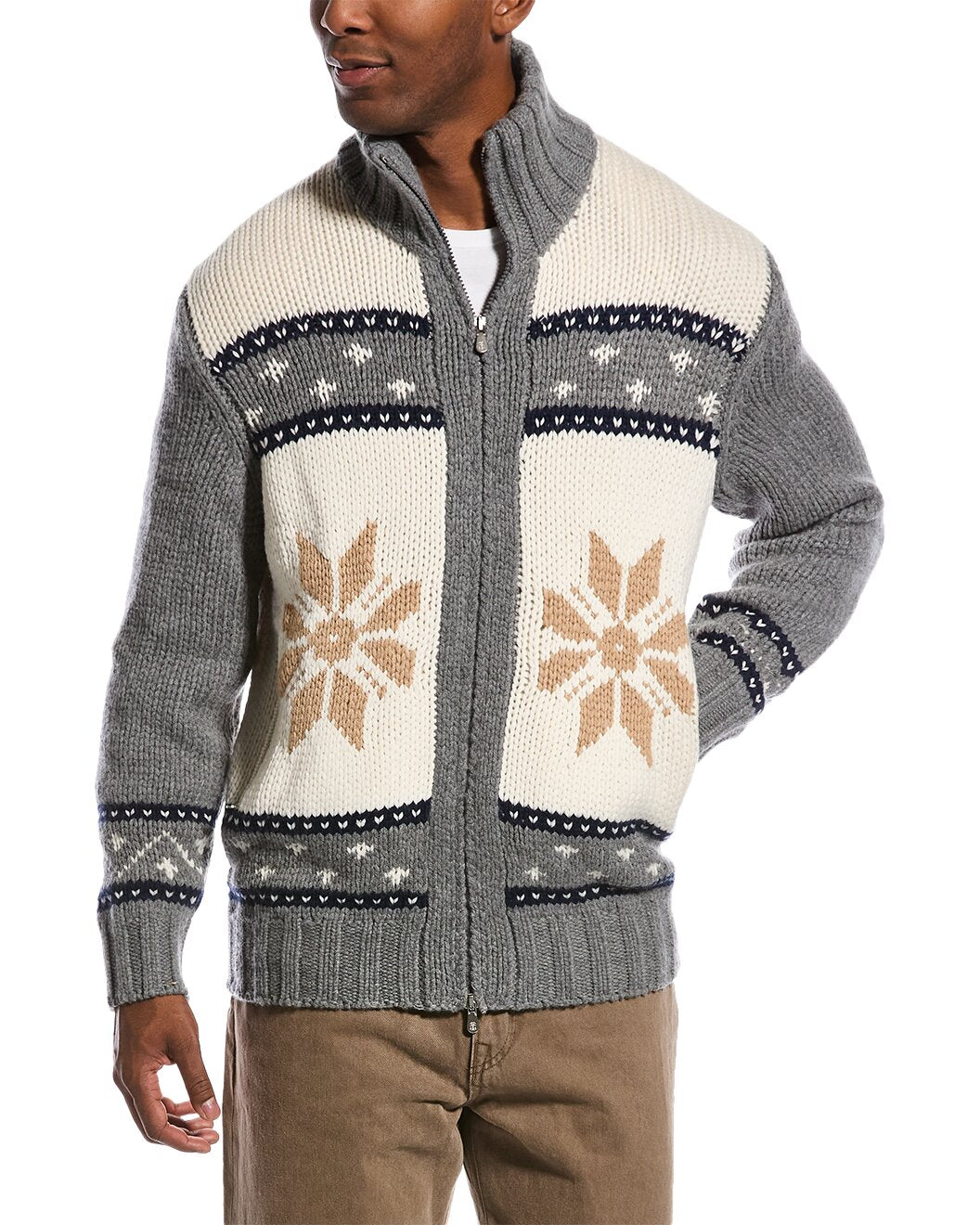 BRUNELLO CUCINELLI MEN'S 100% CASHMERE HEAVY KNIT CARDIGAN STYLE ZIP UP SWEATER