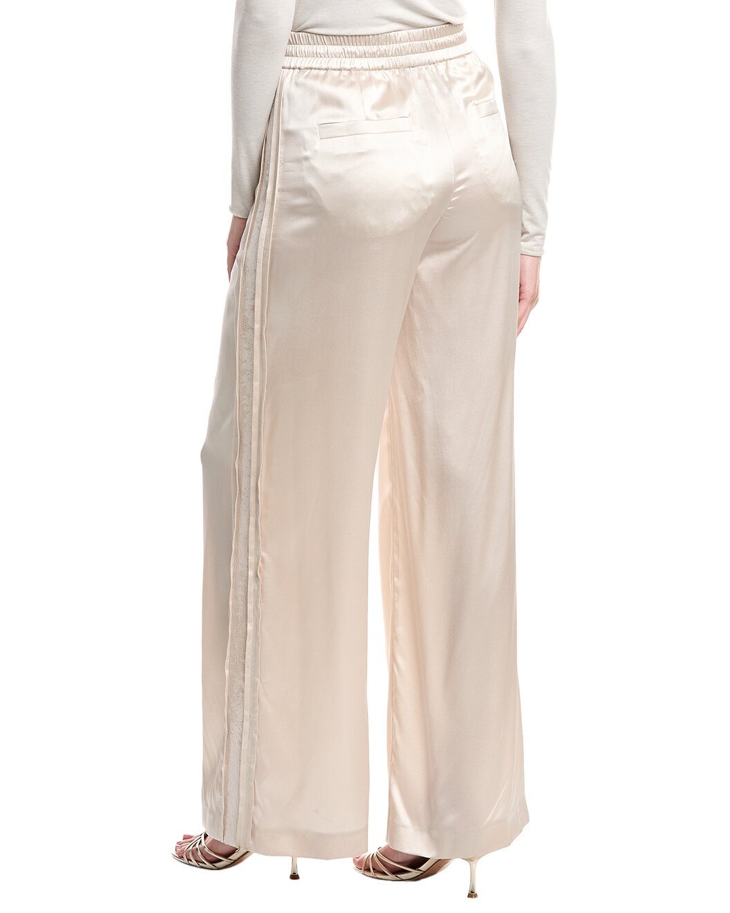 BRUNELLO CUCINELLI WOMEN'S IVORY WIDE-LEG SATIN TROUSERS