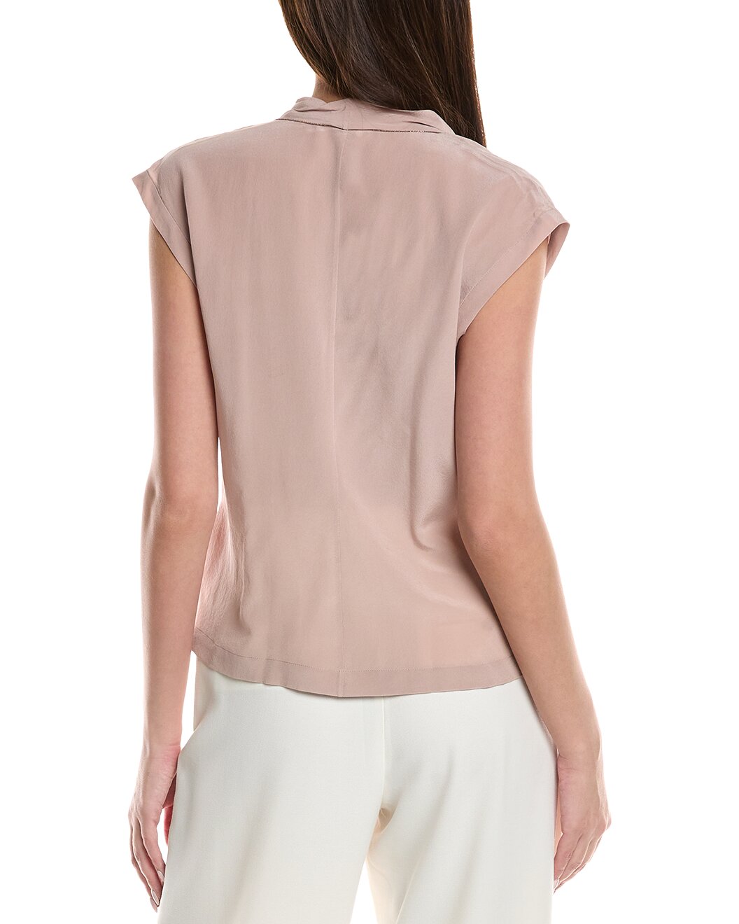 BRUNELLO CUCINELLI WOMEN'S LIGHT PINK SILK DRAPED SHIRT
