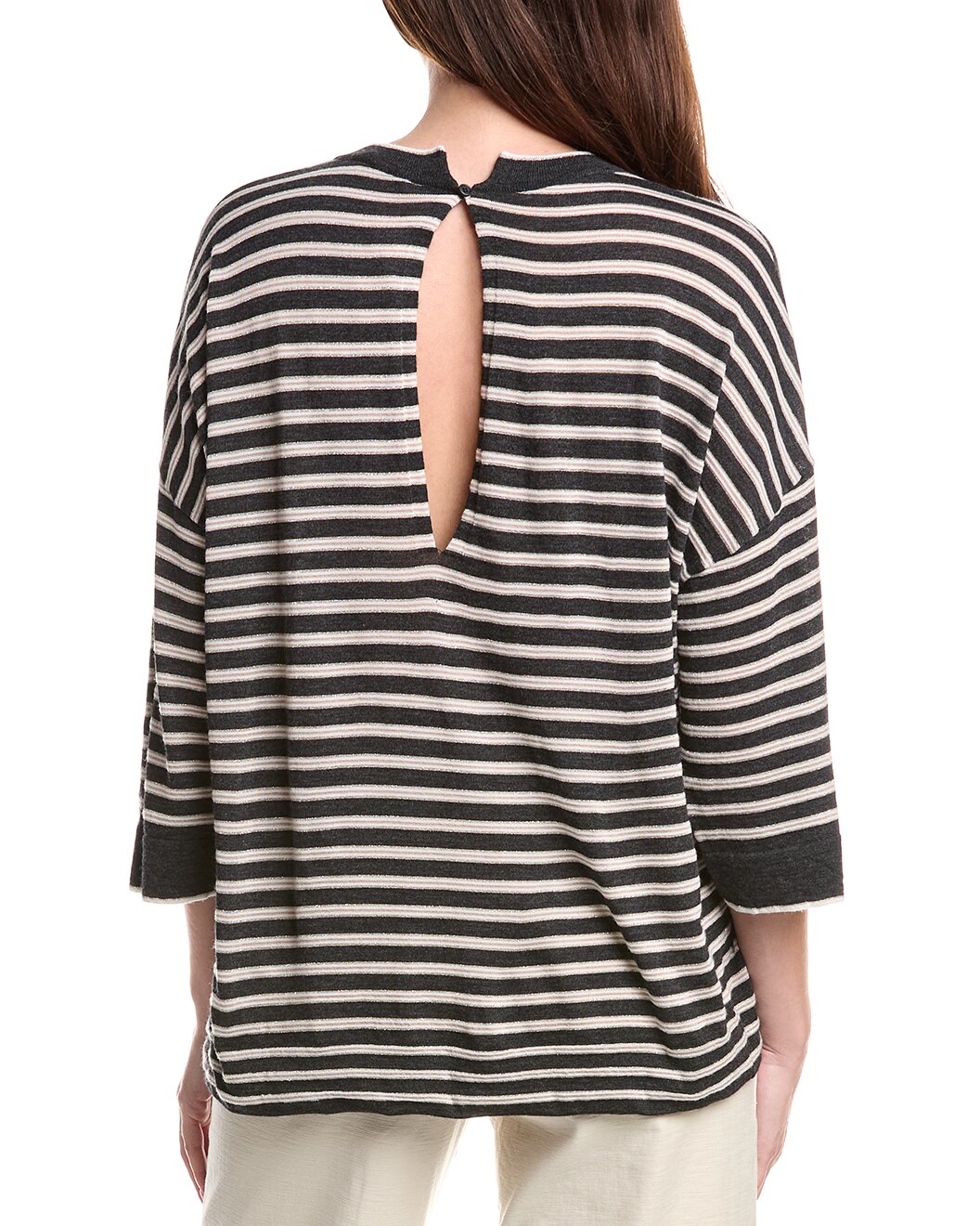 BRUNELLO CUCINELLI WOMEN'S ANTHRACITE WOOL STRIPED SHIRT