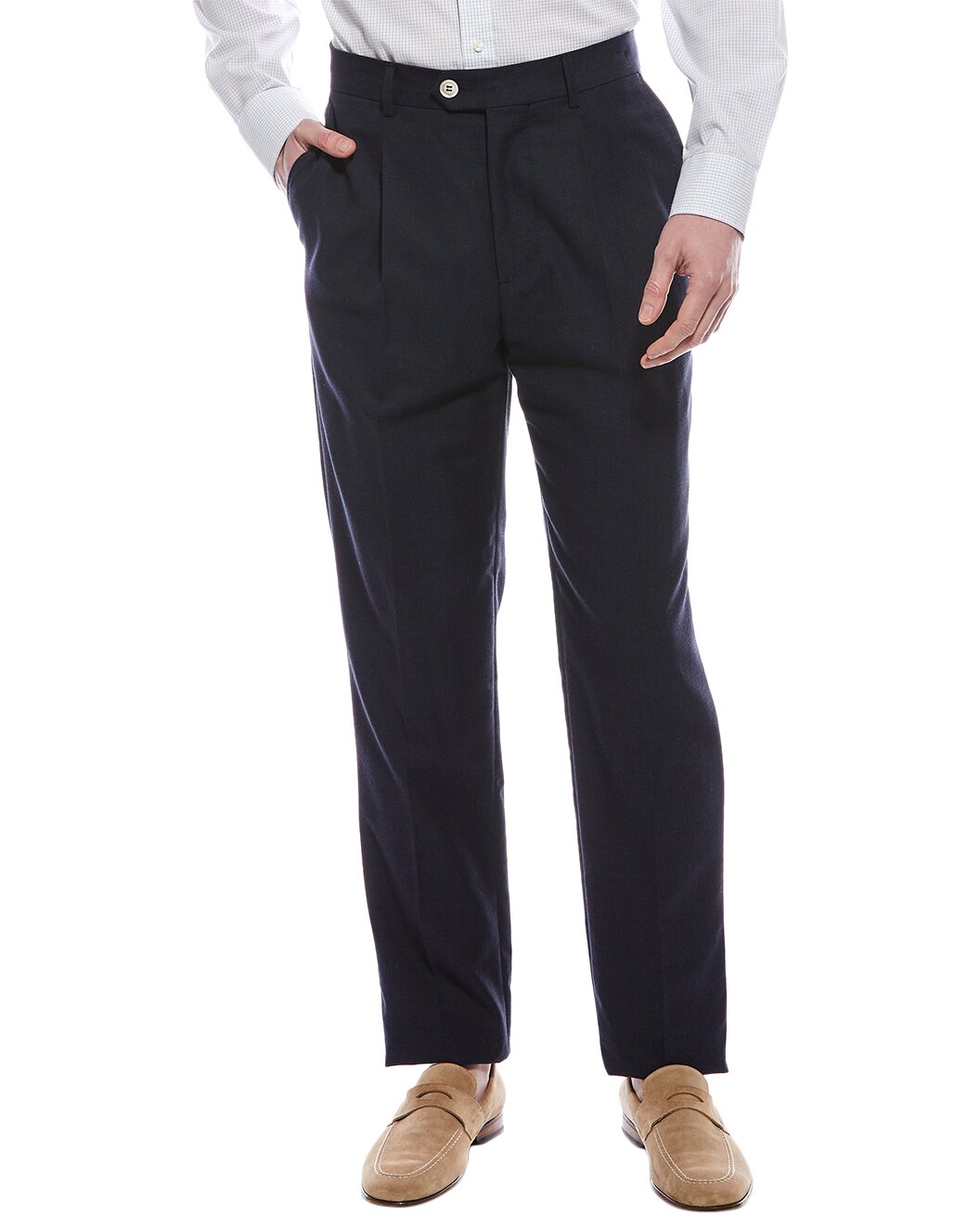 BRUNELLO CUCINELLI MEN'S NAVY WOOL BLEND TROUSERS