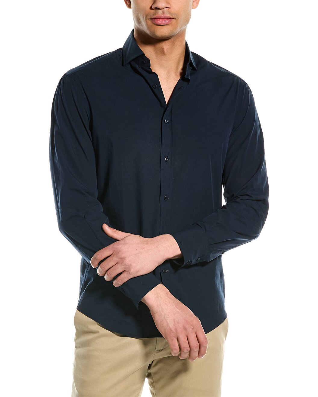 BRUNELLO CUCINELLI MEN'S DARK BLUE COTTON RELAXED SHIRT