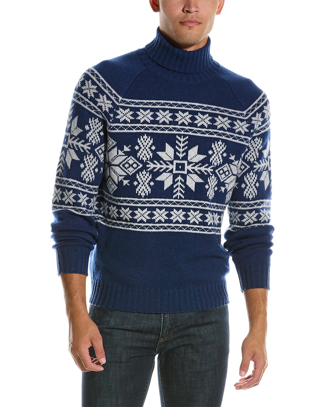BRUNELLO CUCINELLI MEN'S 100% CASHMERE TWO TONE BLUE TURTLE NECK SWEATER