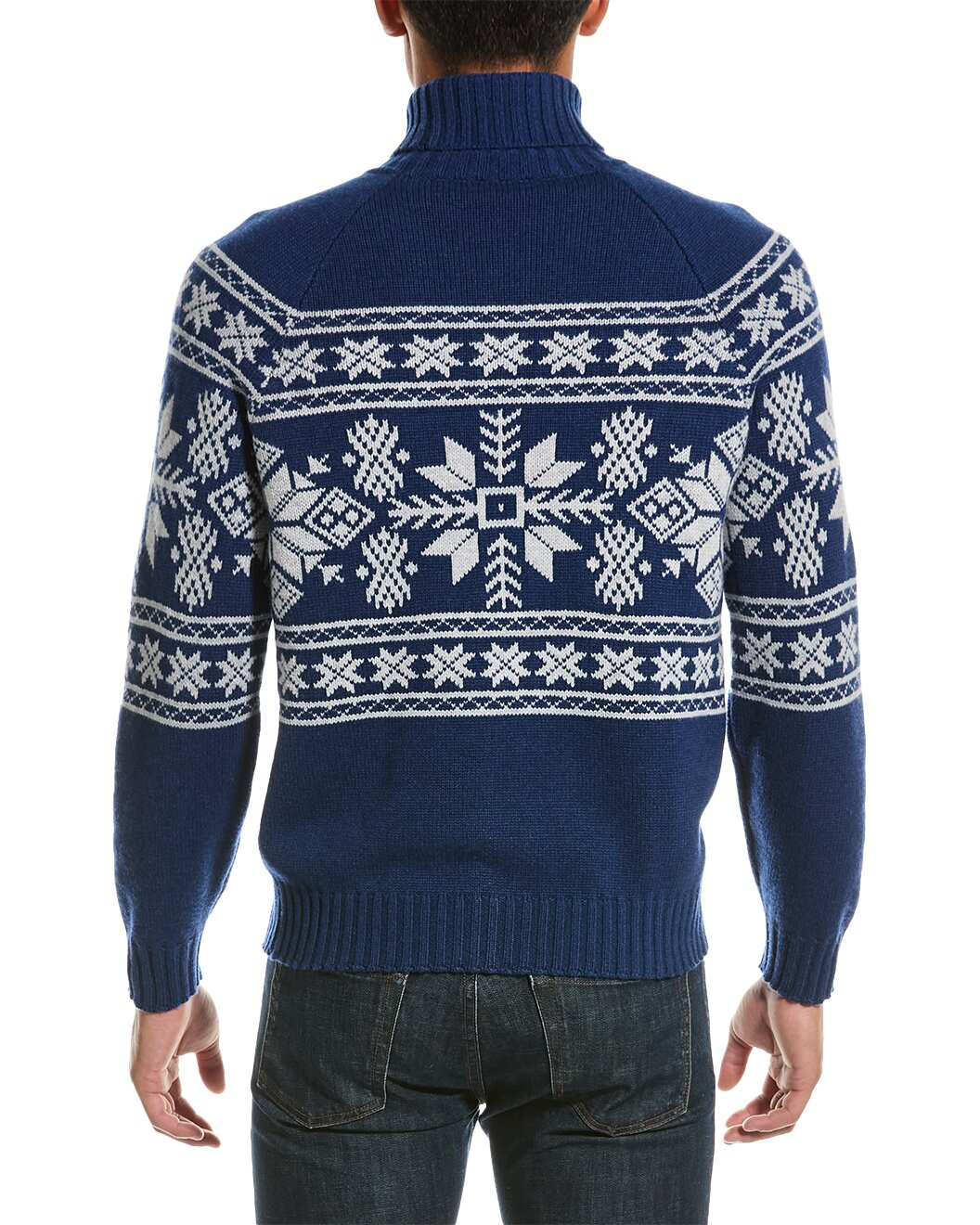 BRUNELLO CUCINELLI MEN'S 100% CASHMERE TWO TONE BLUE TURTLE NECK SWEATER