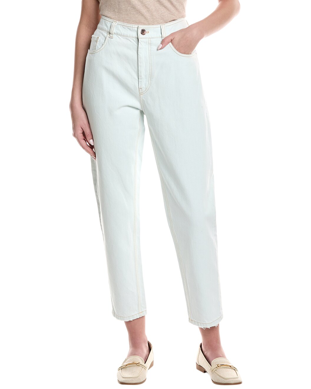 BRUNELLO CUCINELLI WOMEN'S FADED LIGHT BLUE DENIM TROUSERS