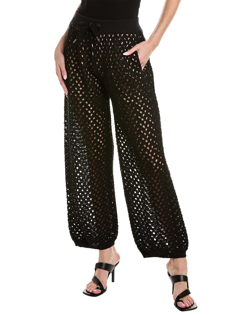 BRUNELLO CUCINELLI WOMEN'S COTTON BLEND CASUAL BLACK KNIT PANTS/TROUSERS