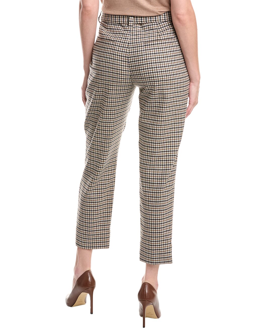 BRUNELLO CUCINELLI WOMEN'S BEIGE PLAID CROPPED TROUSERS