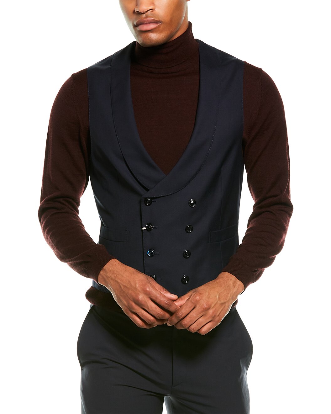 BRUNELLO CUCINELLI MEN'S NAVY WOOL BLEND EVENING VEST