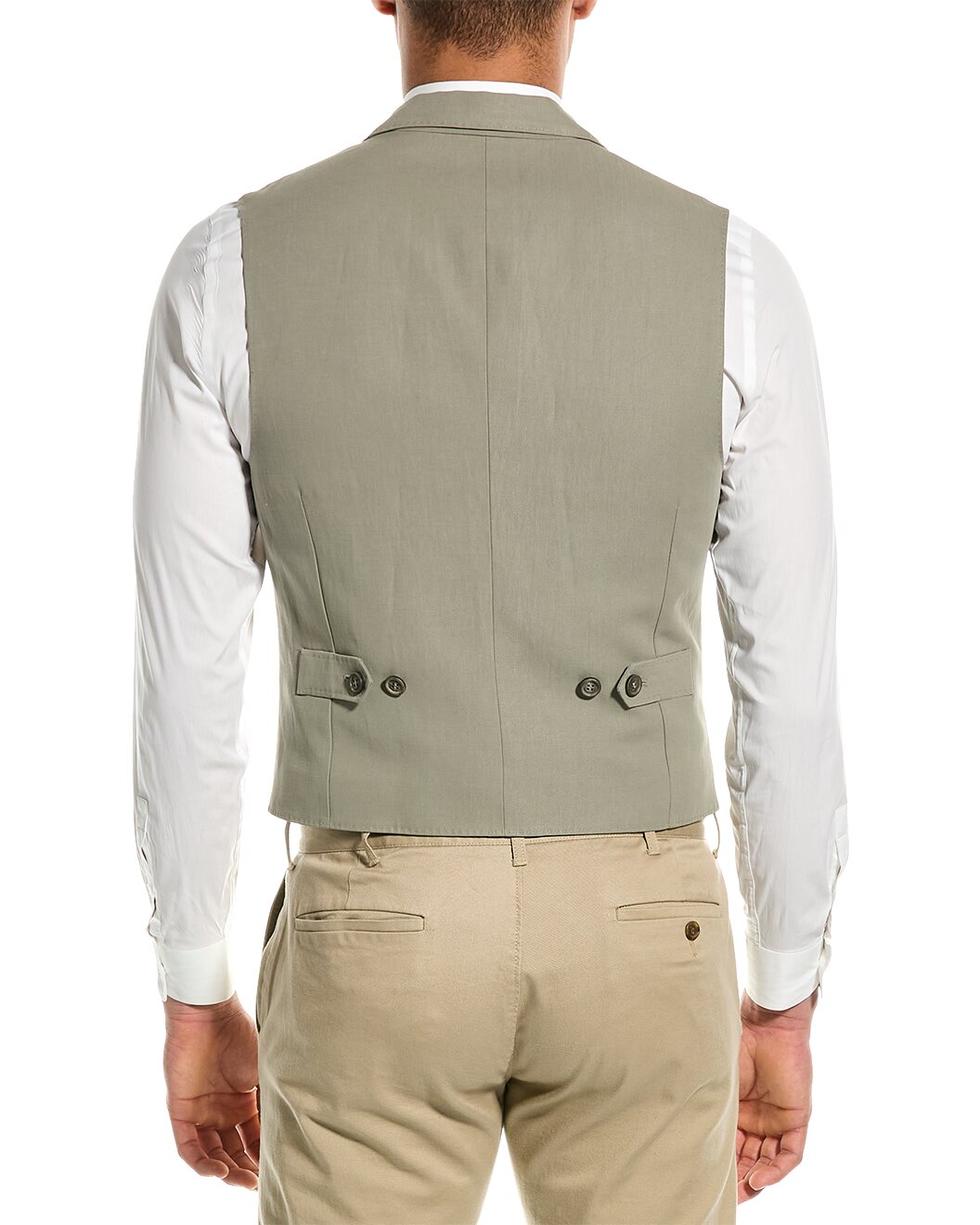 BRUNELLO CUCINELLI MEN'S KHAKI DOUBLE BREASTED LINEN COTTON VEST