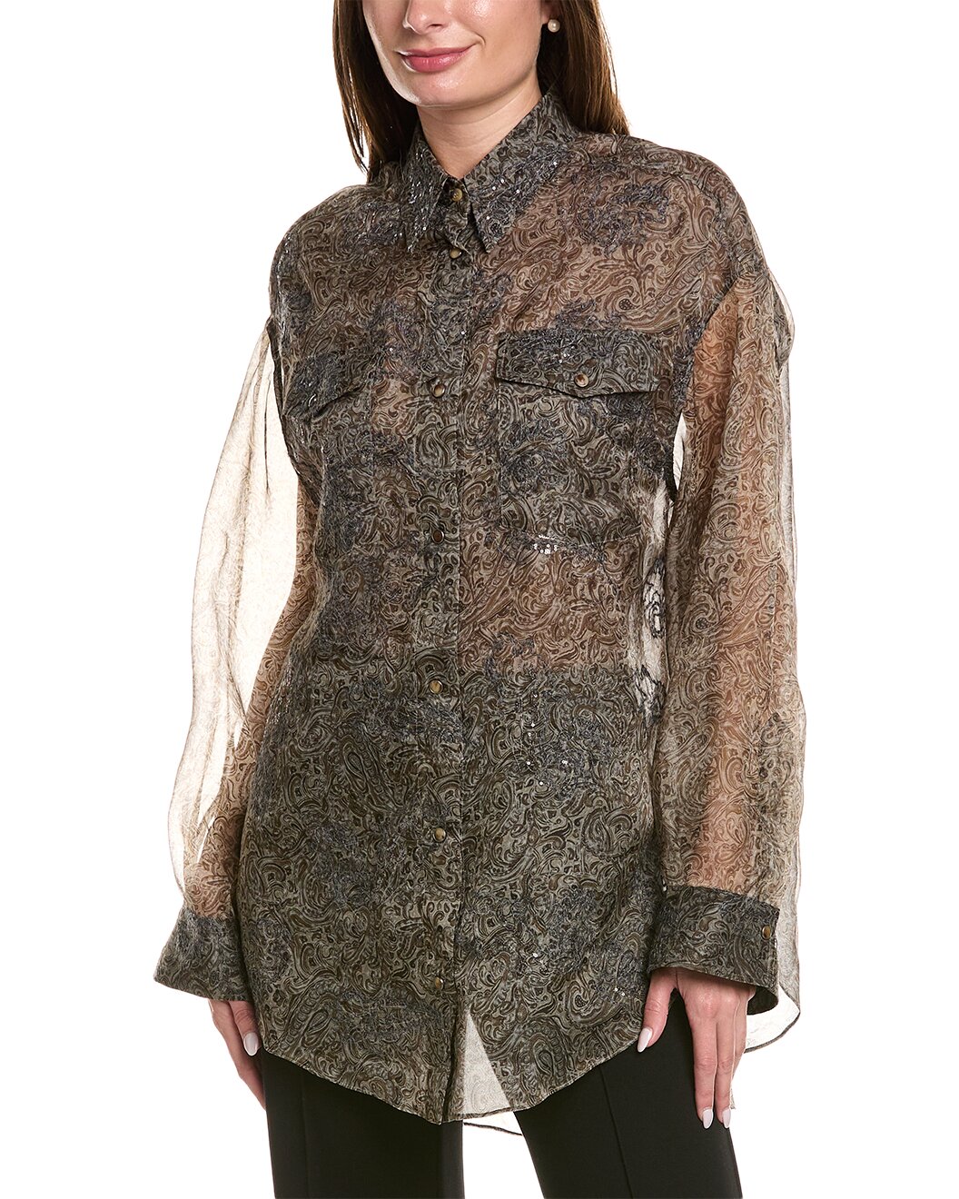 BRUNELLO CUCINELLI WOMEN'S 100% SILK SEQUINED SHIRT/TOPS