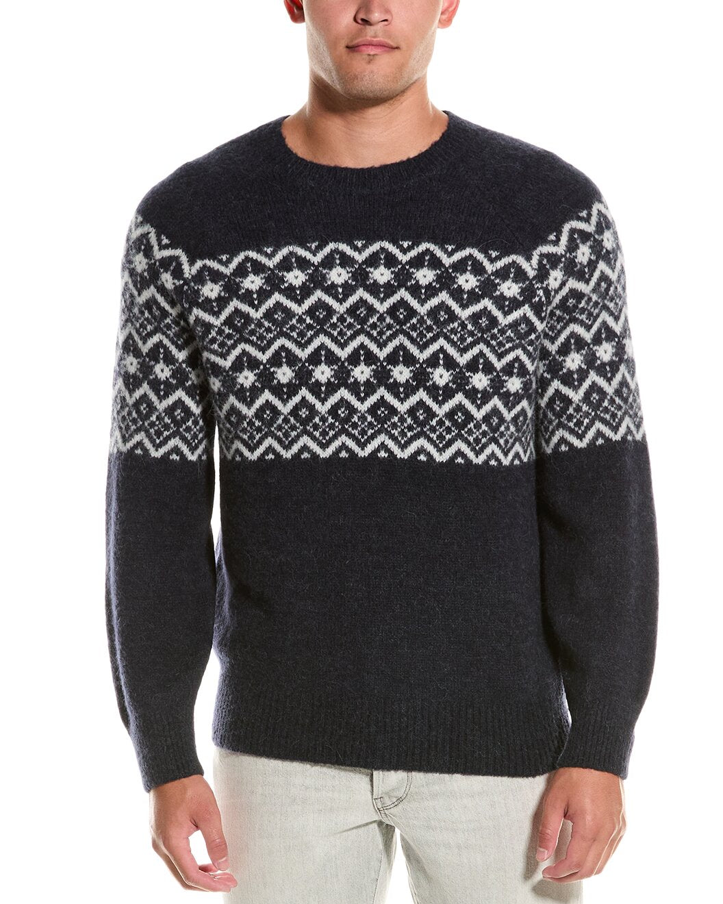 BRUNELLO CUCINELLI MEN'S TWO TONE CREW NECK NAVY BLUE SWEATER / PULLOVER