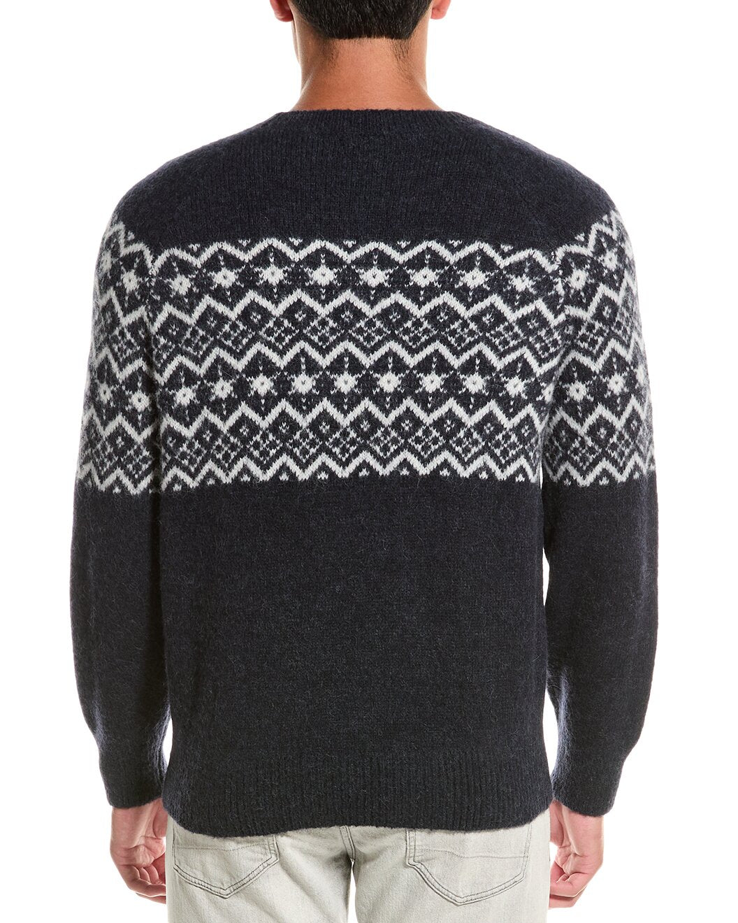 BRUNELLO CUCINELLI MEN'S TWO TONE CREW NECK NAVY BLUE SWEATER / PULLOVER