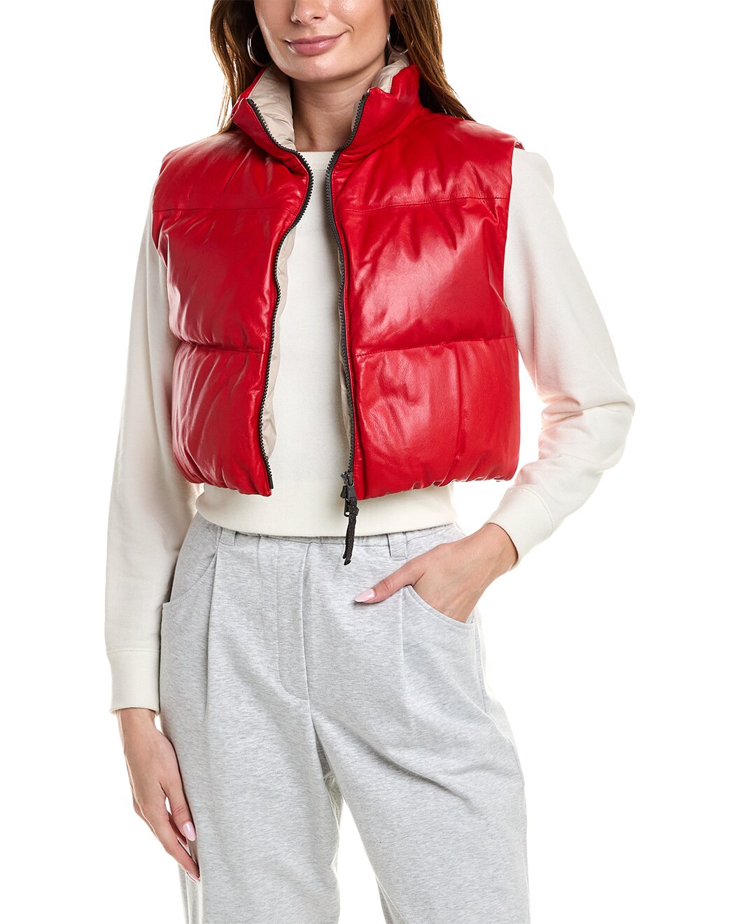 BRUNELLO CUCINELLI WOMEN'S 100% LEATHER PUFFER VEST JACKET/COAT